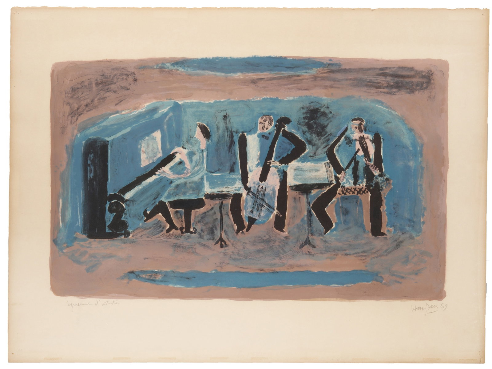 § Henri Hayden (Polish, 1883-1970) Untitled (Three Musicians): § Henri Hayden (Polish, 1883-1970) Untitled (Three Musicians) 1969 signed, dated and inscribed artists proof in pencil a proof aside from the edition of 150 lithograph in colours on wove framed