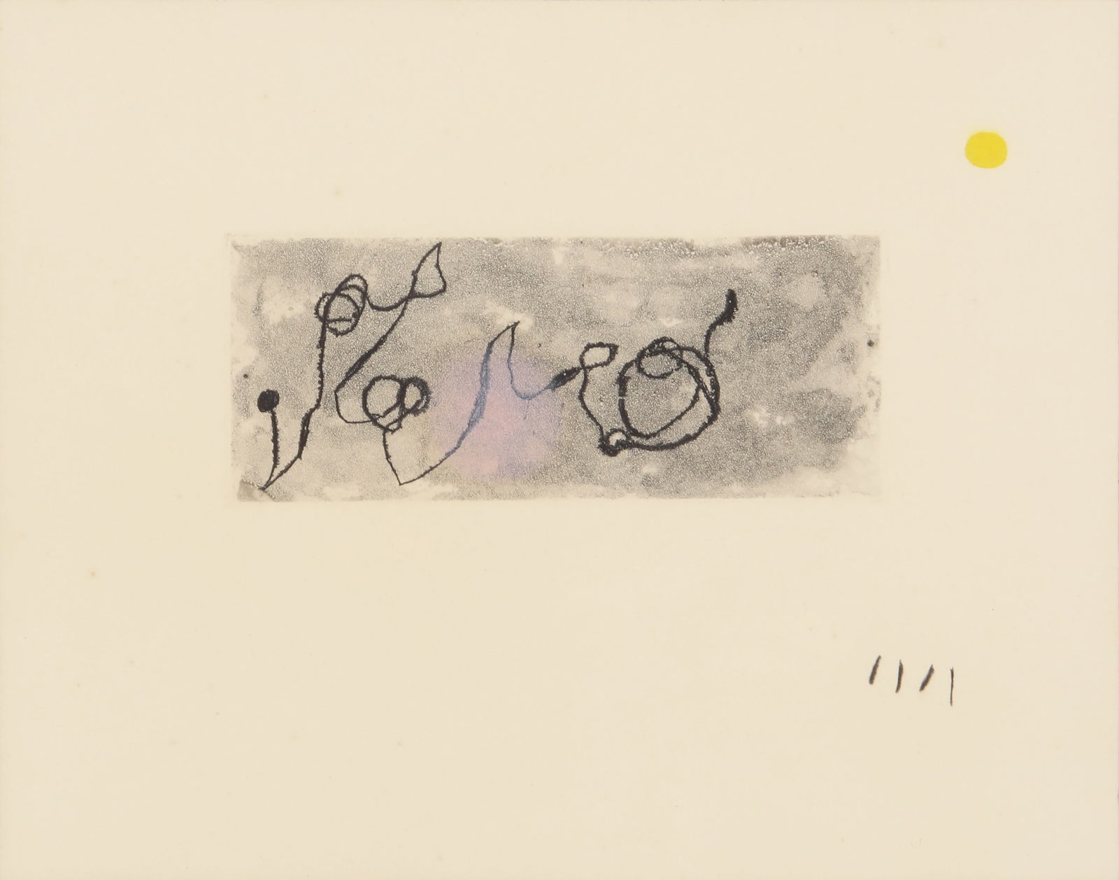 Joan Miró (Spanish, 1893-1983) Sans Le Soliel II: 1965 an unsigned proof aside from the edition of 75 etching with aquatint in colours on wove from the Sans le Soliel portfolio published by Maeght, Paris framed ARRDimensions: plate 6 x 14cm