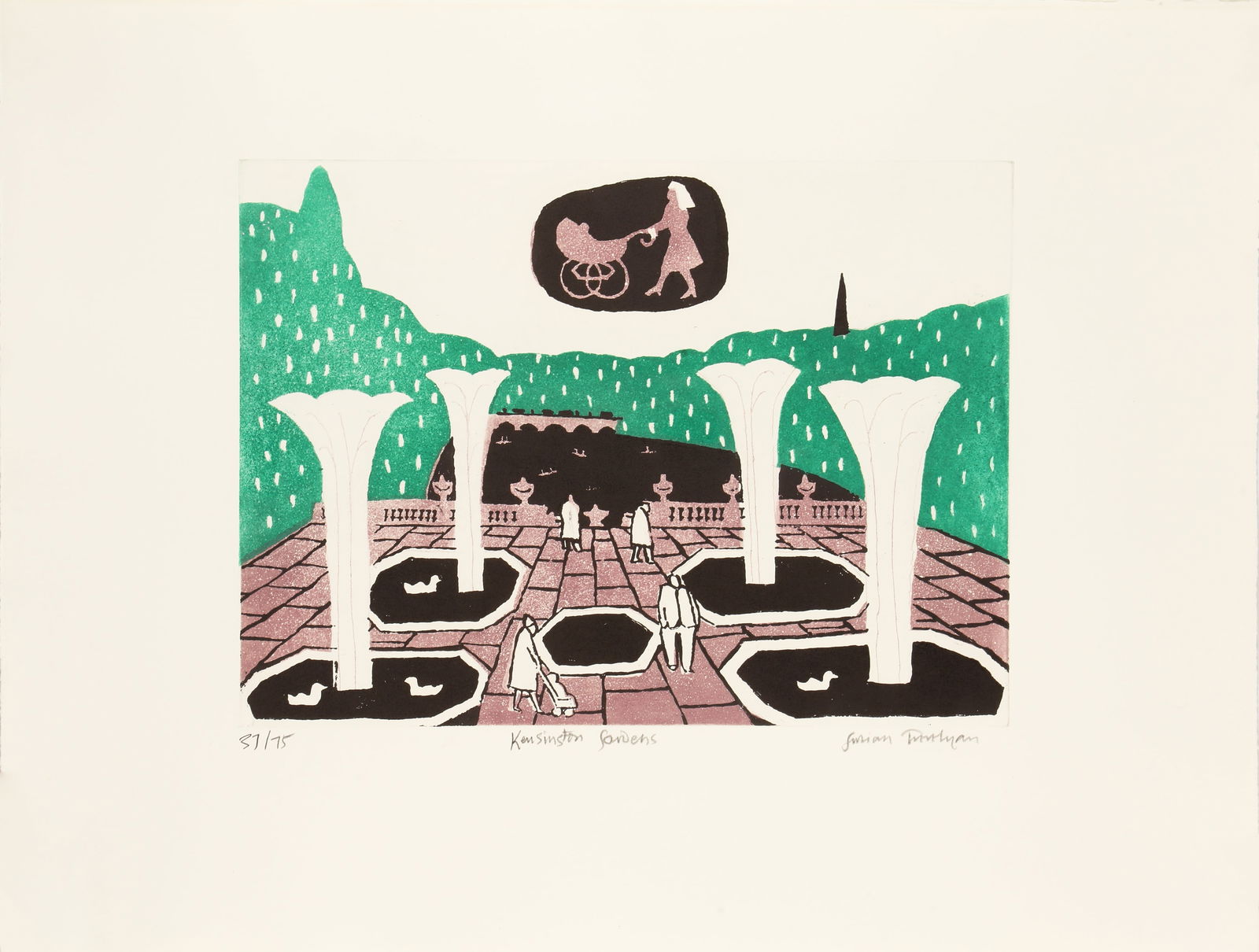 Julian Trevelyan R.A. (British, 1910-1988) Kensington Gardens [Turner 231]: 1969 signed, titled and numbered 31/75 in pencil etching with aquatint in colours on T.H Saunders wove published by Studio Prints, London unframed ARRDimensions: sheet 58 x 78cmLiterature: Silvie Turn