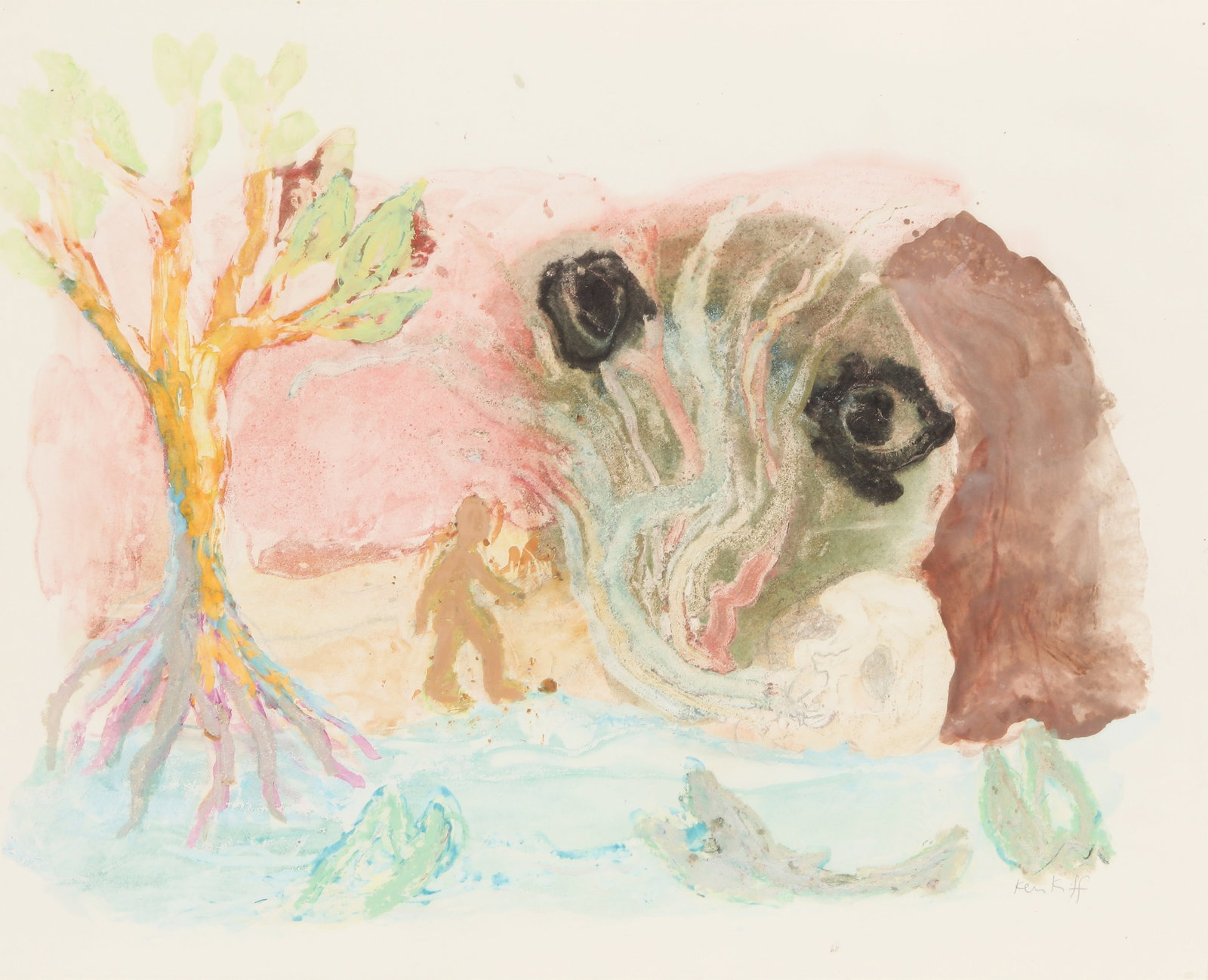 Ken Kiff R.A. (British, 1935-2001) Walking Towards Large Face (1 of 1)