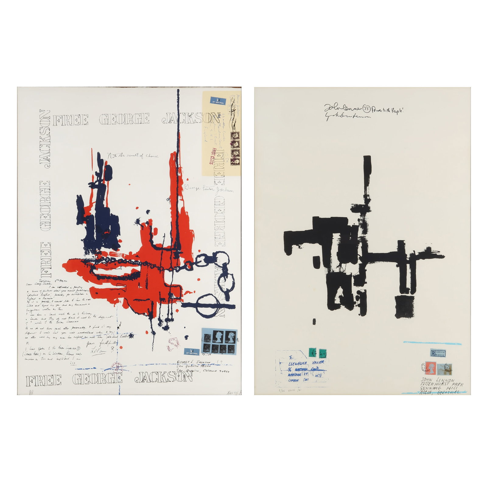 Llewellyn Xavier O.B.E. (St Lucia, b.1945) Untitled (Free George Jackson and John Lenon Power To The (1 of 1)