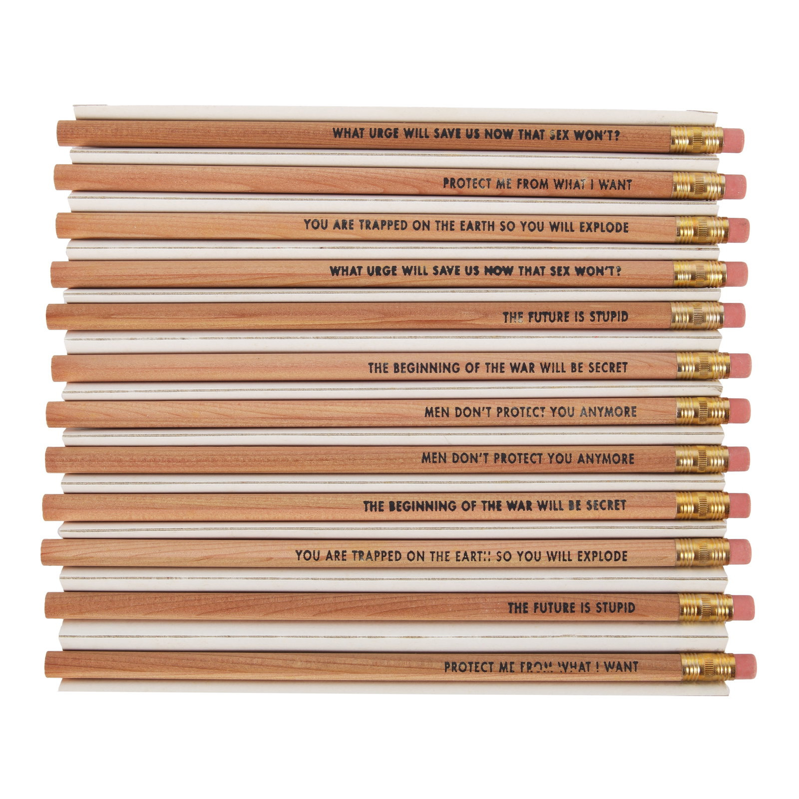 Jenny Holzer (American, b.1950) Survival Series (Pencils): 1991 twelve pencils contained within cardboard box produced by Albright-Knox Gallery, New YorkDimensions: overall 20 x 15.5 x 2cm