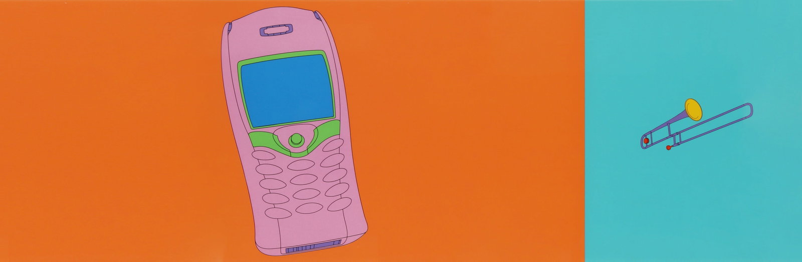 Sir Michael Craig-Martin C.B.E. R.A. (British, b.1941) Untitled (Mobile Phone and Trombone): 2004 signed, dated and numbered 29/40 in pencil verso screenprint in colours on wove from the Folio series published by Alan Cristea Gallery, London framed ARRDimensions: sheet 33 x 100cmProvenance:An