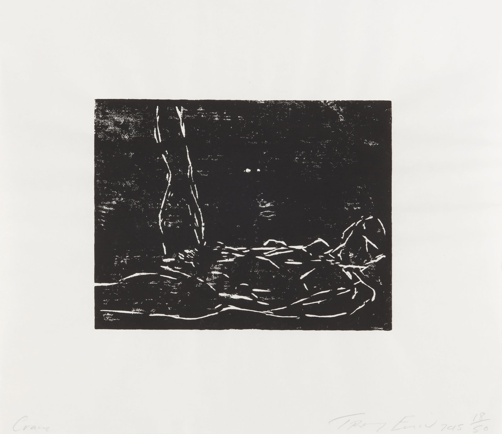Dame Tracey Emin D.B.E. R.A. (British, b.1963) Crane: 2015 signed, dated, titled and 18/50 in pencil woodcut on Japan published by Emin International, London unframed ARRDimensions: sheet 39 x 44.6cm
