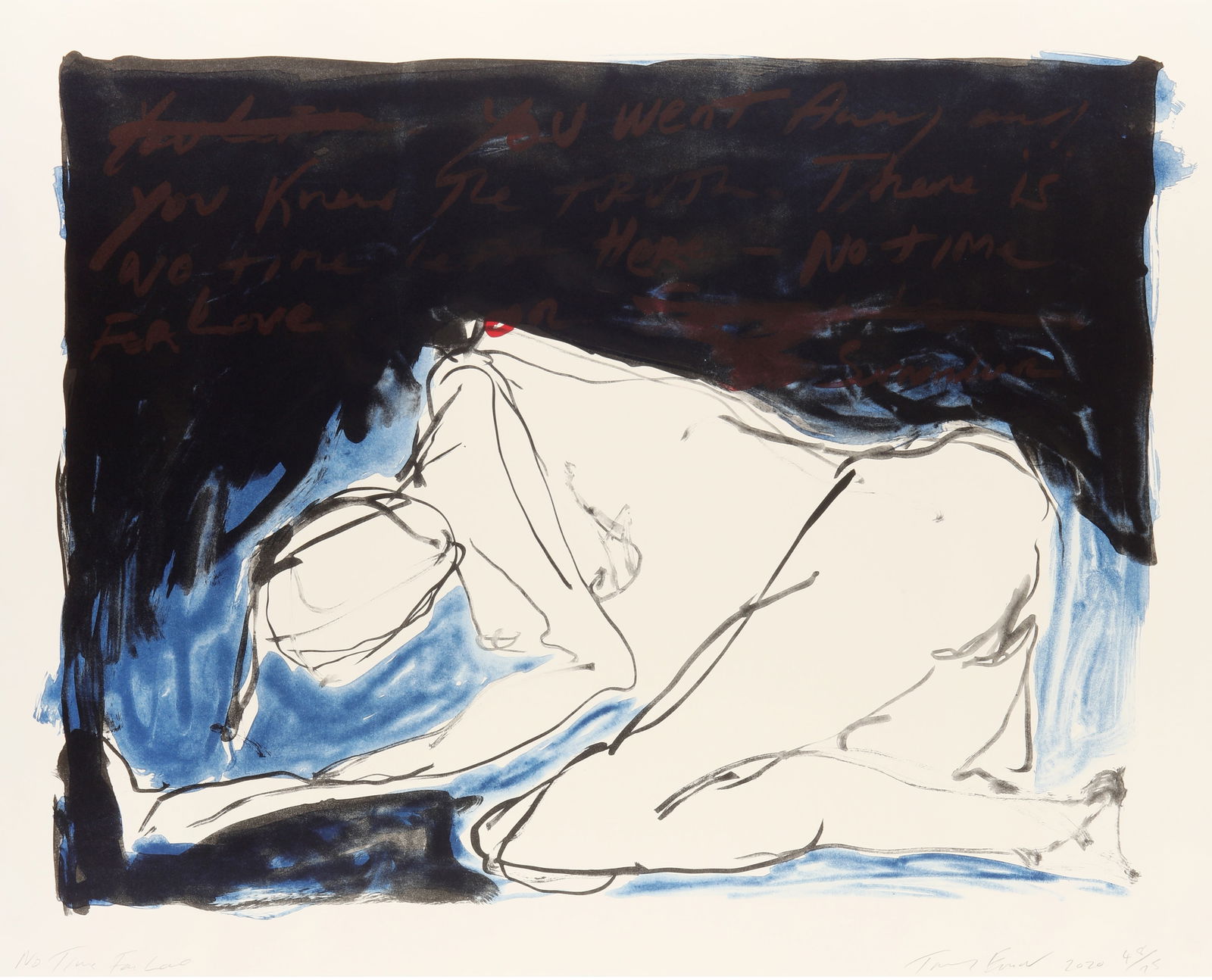 Dame Tracey Emin D.B.E. R.A. (British, b.1963) No Time for Love: 2020 signed and numbered from the edition of 75 in pencil lithograph in colours on 400gsm Somerset wove published by Counter Editions, Margate unframed ARRDimensions: sheet 69.1 x 86cmProvenance:conta