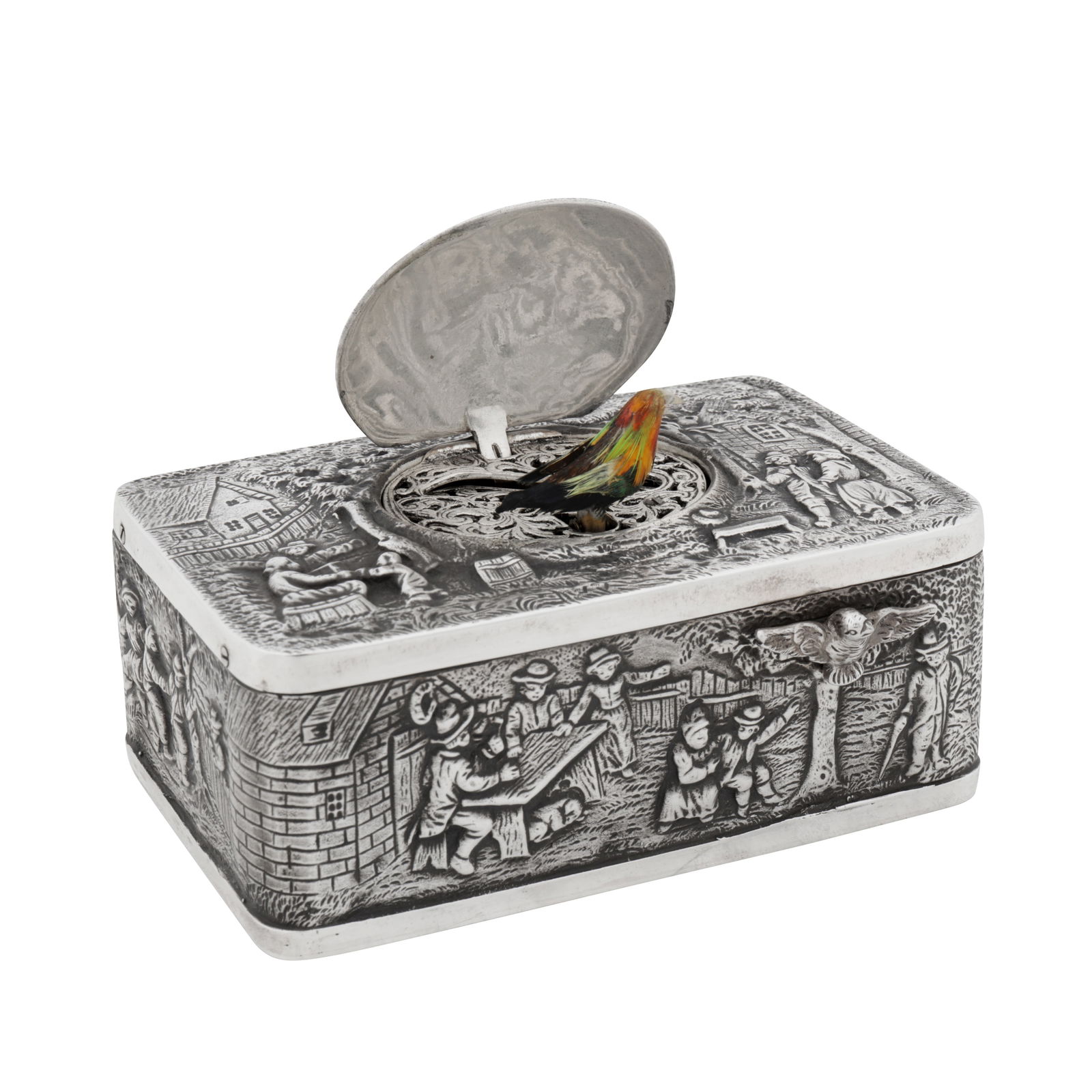 German circa 1980 by Symphonion A cased late 20th century silver plated singing bird box (1 of 1)