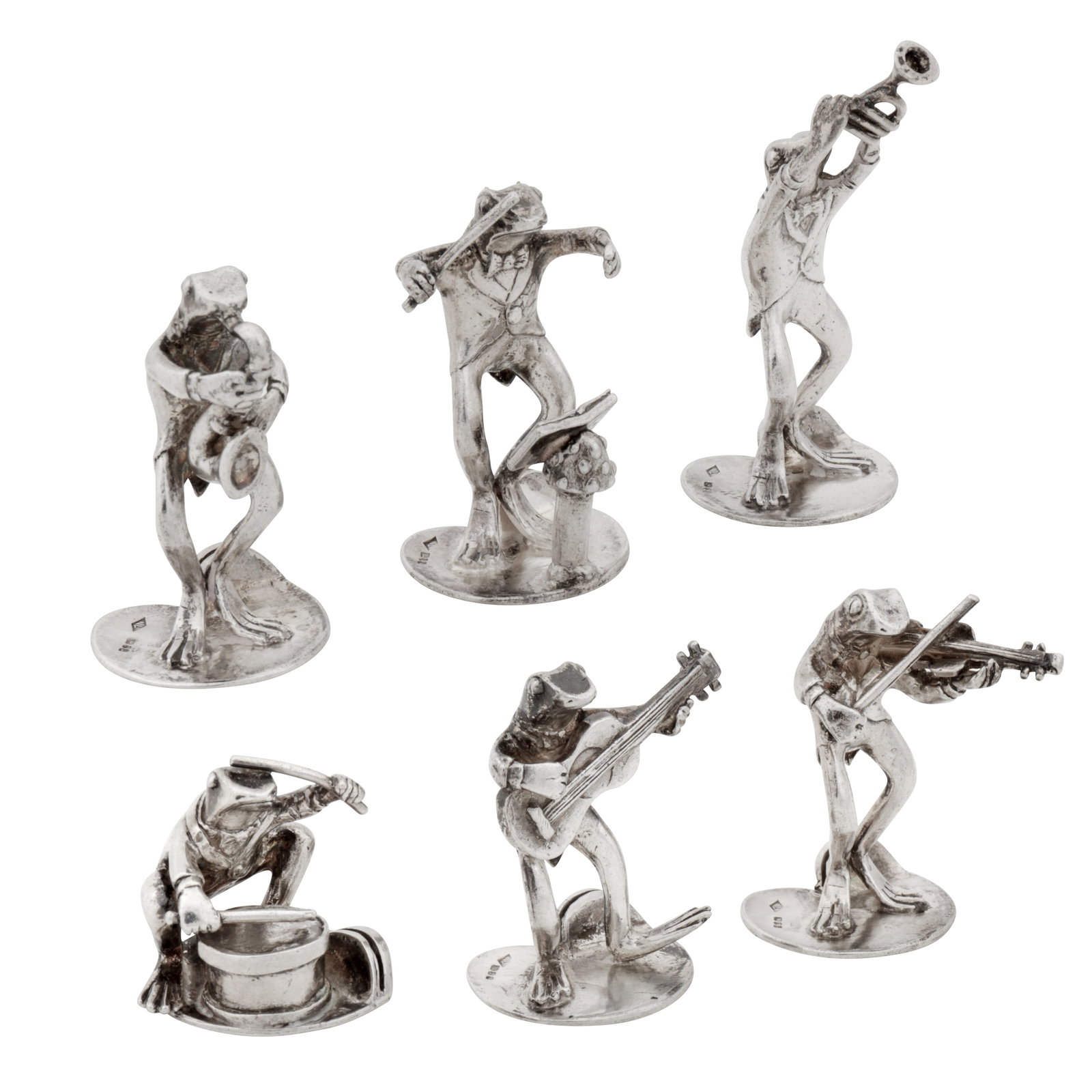 London 1988 by Nat Leslie A set of six Elizabeth II sterling silver novelty menu holders (1 of 1)