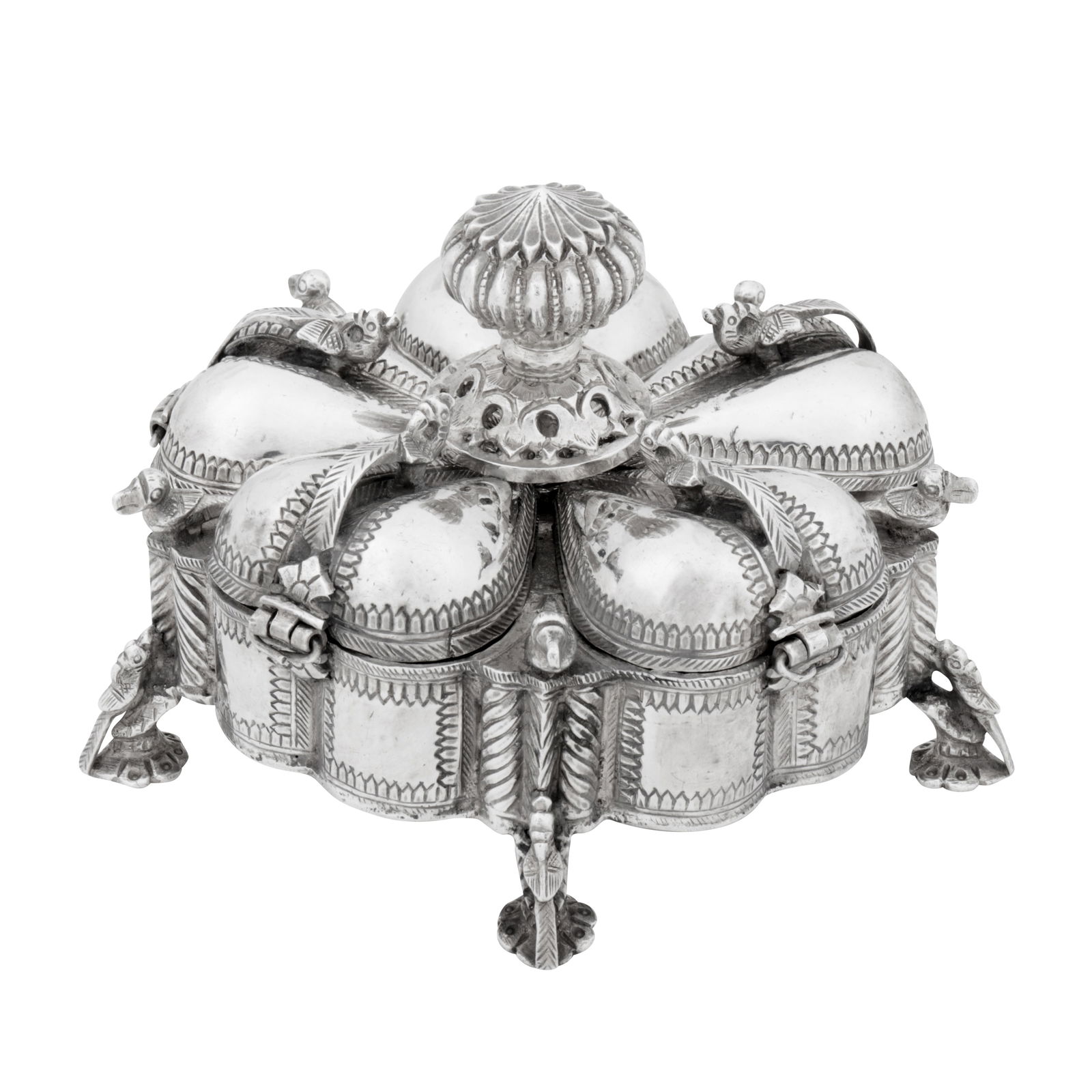 Rajasthan second half of the 19th century An Indian unmarked silver cosmetic or spice box (chaughara (1 of 1)