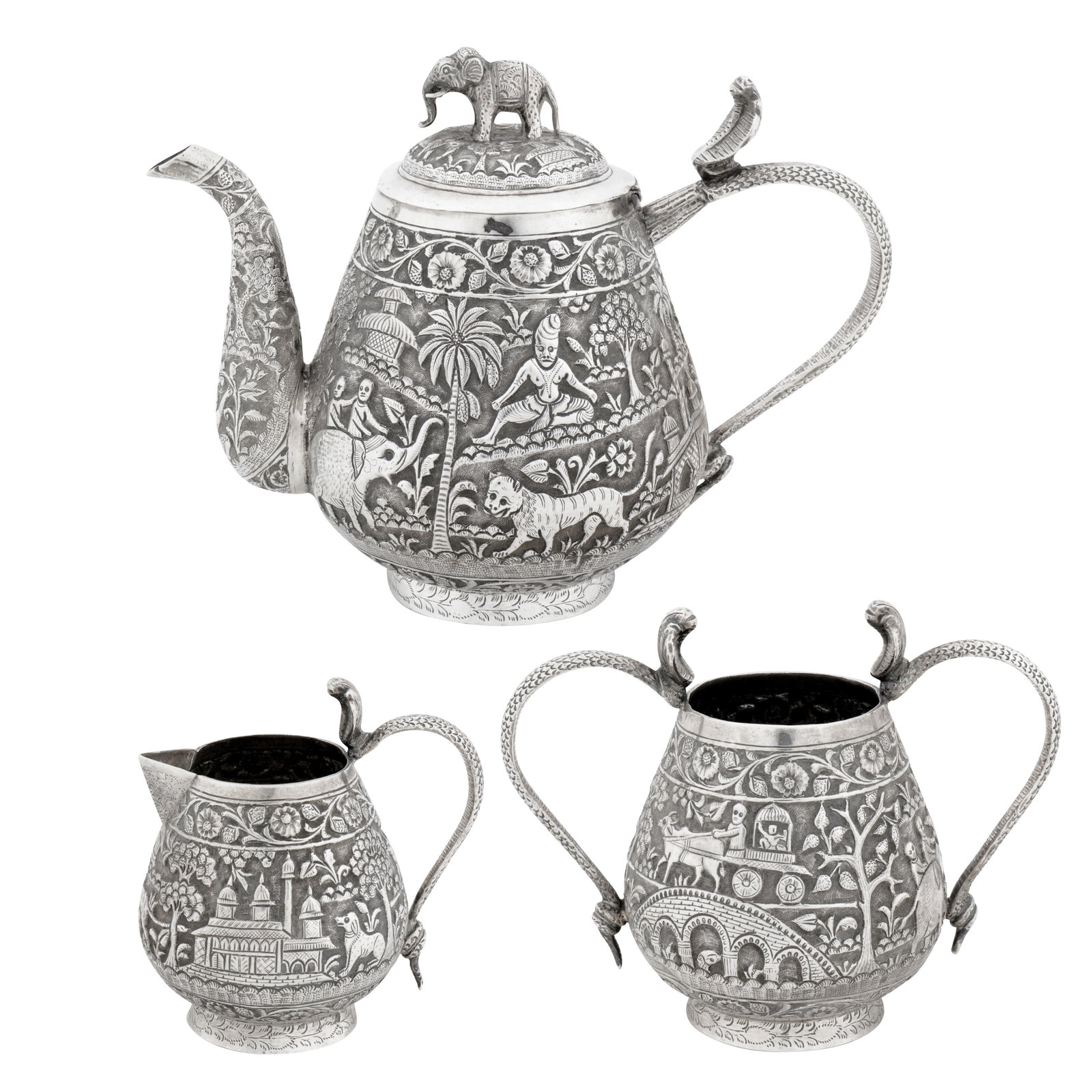 Lucknow circa 1900 A late 19th / early 20th century Anglo – Indian unmarked silver three-piece tea (1 of 1)