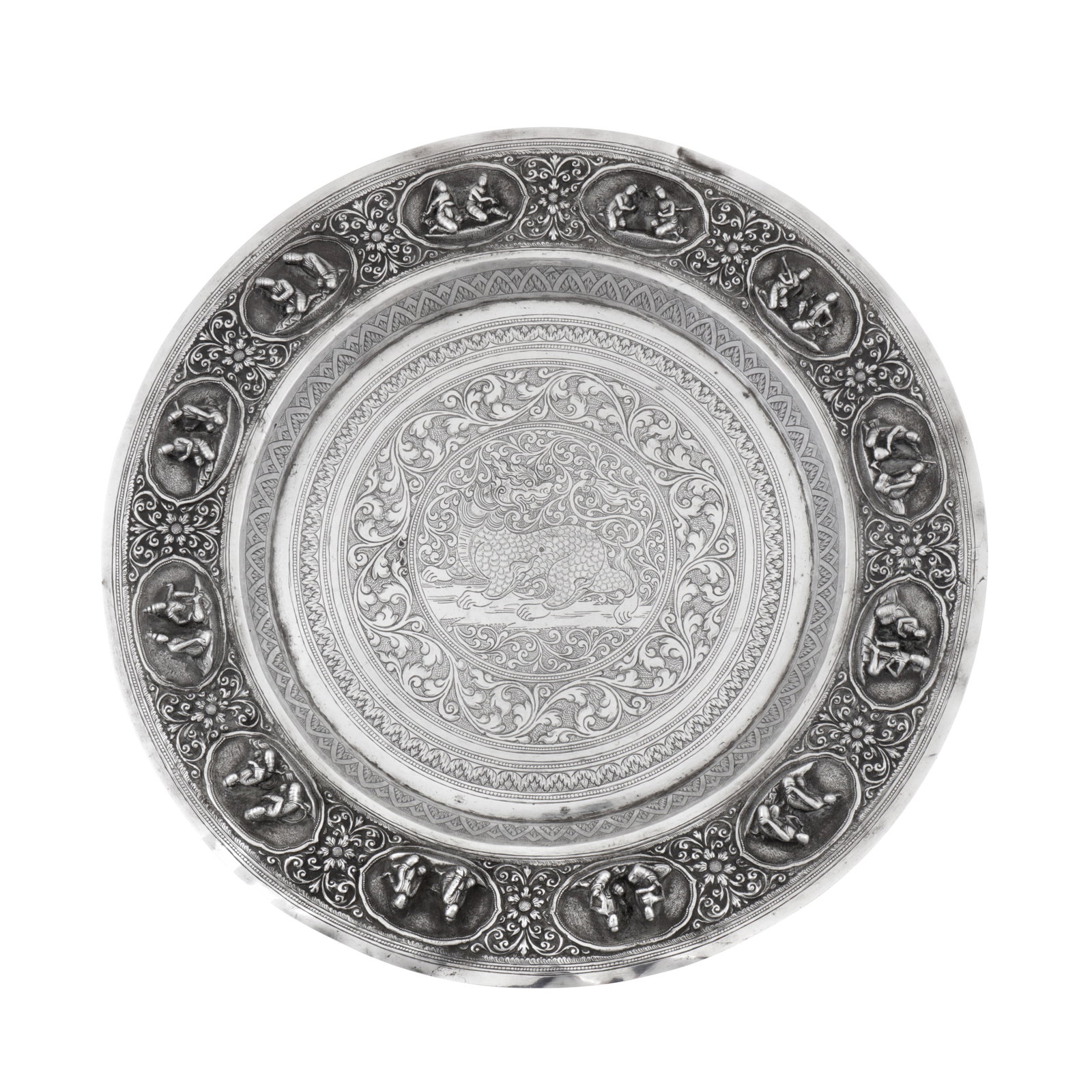 Rangoon circa 1910 An early 20th century Burmese silver footed salver or dish (1 of 1)