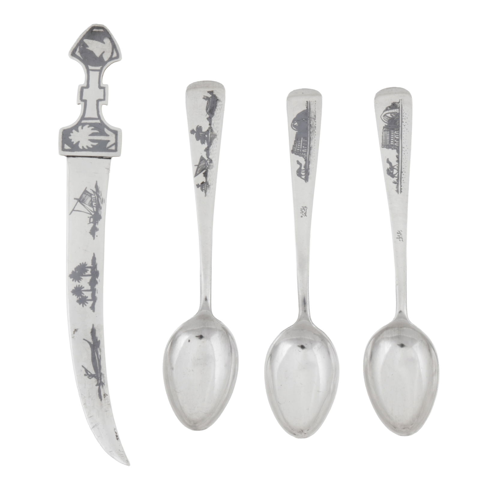 Omara circa 1930 signed Amal’e Omara wa Sa’ad Three early 20th century Iraqi silver and niello (1 of 1)