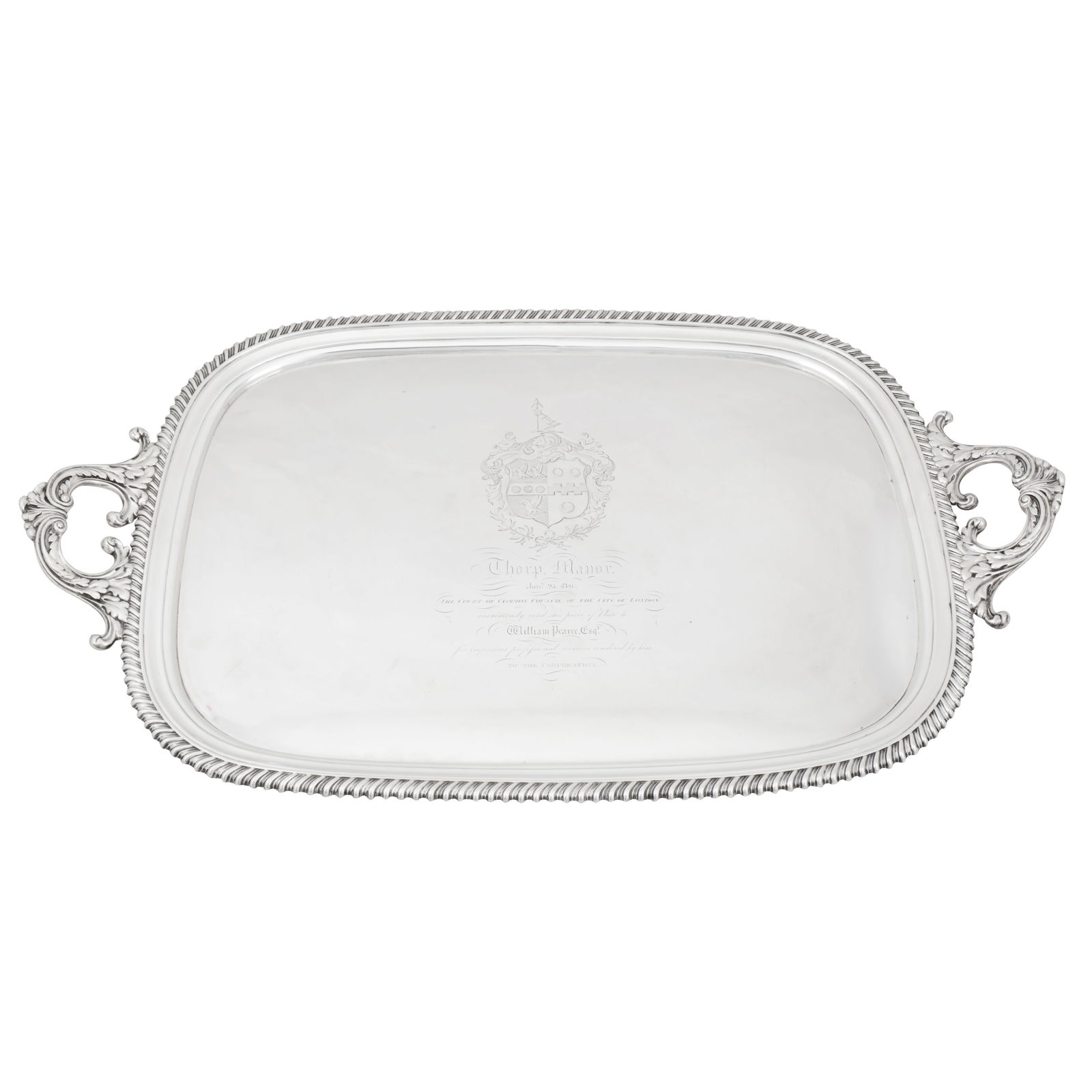 London 1820 by Emes and Barnard A George IV sterling silver twin handled tray (1 of 1)