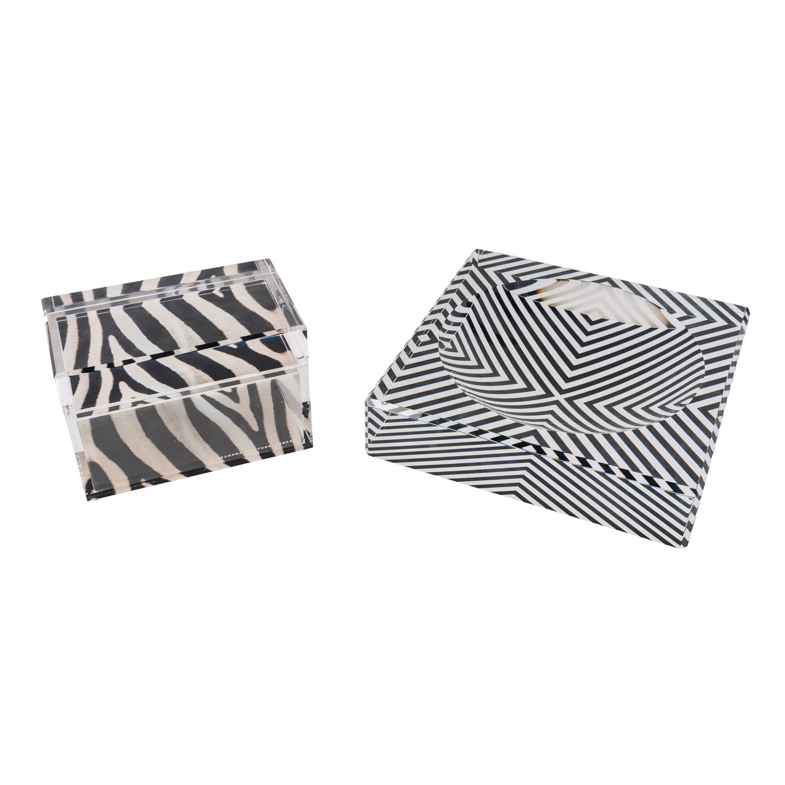 Alexandra Von Fustenberg, American AVF Home 'Candy Bowl' in X Print and 'Treasure Box' in Zebra Prin: Alexandra Von Fustenberg, American AVF Home 'Candy Bowl' in X Print and 'Treasure Box' in Zebra Print ContemporaryAcrylicEach inscribed 'Alexandra Von Furstenberg' to sideBox: 10cm high x 15cm wide x