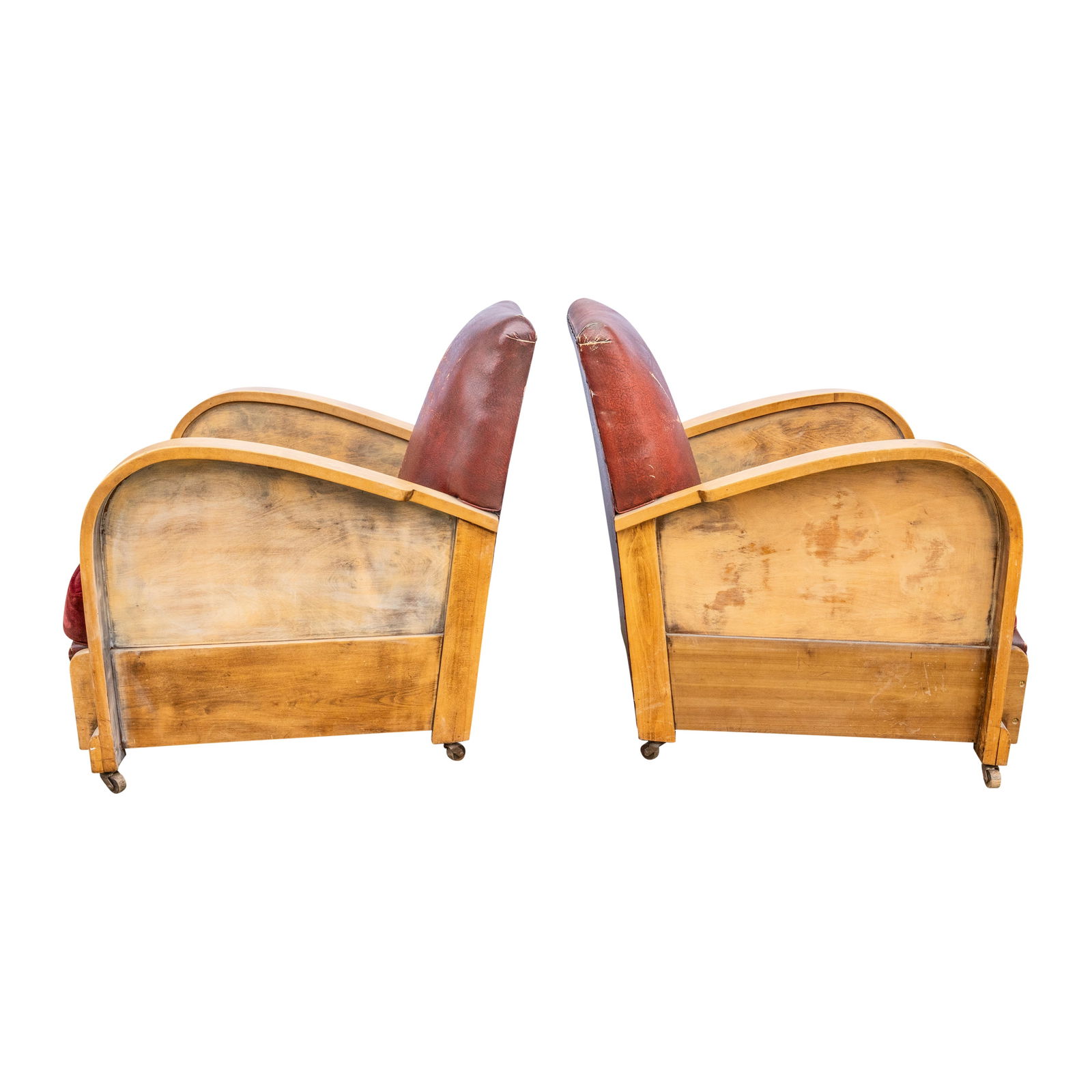 Art Deco, Europe Pair of club armchairs on castors - 2