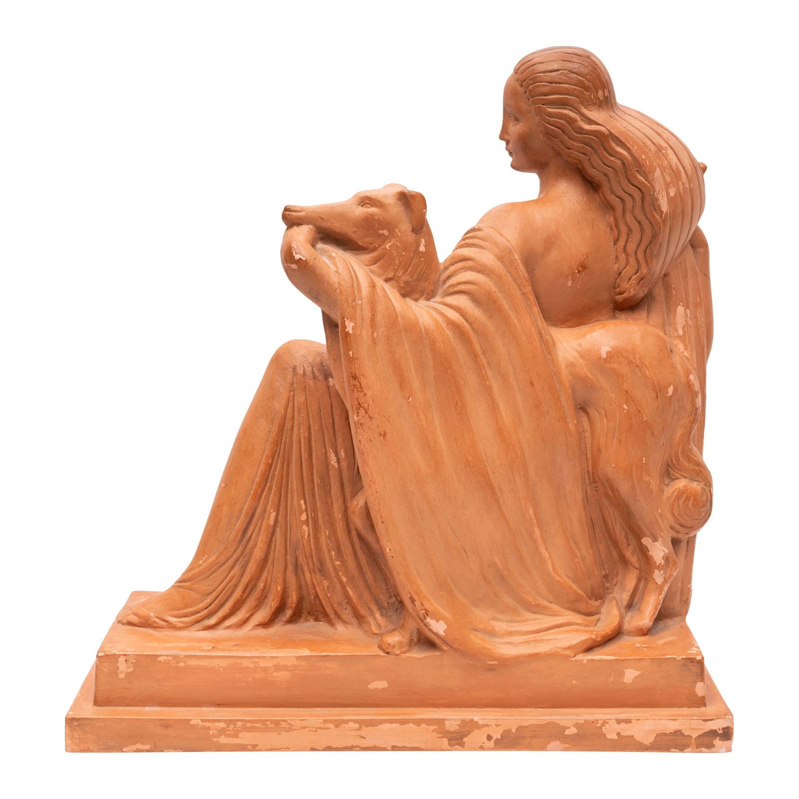R. Andrei, cast by Marcel Guillard (French) Model of an Art Deco female with borzoi dog - 2