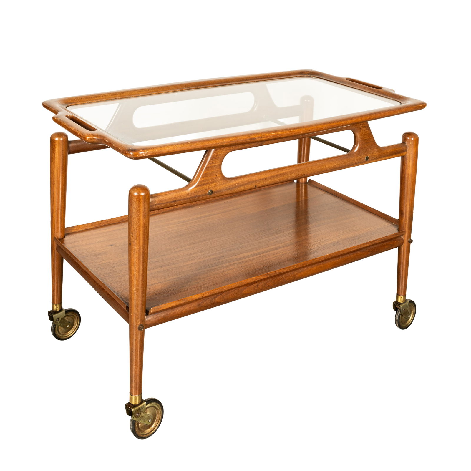 Salca, Italy Bar cart: Salca, Italy Bar cart Mid-Century Teak, glass Stamped 'Salca' to underside 61cm high x 91cm wide x 52cm deep