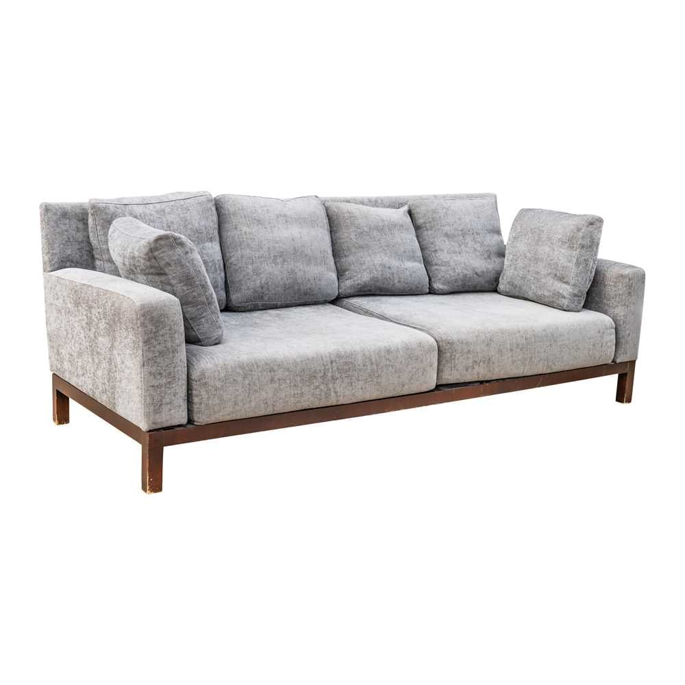 Andrew Martin, Britain Grey Sofa: Andrew Martin, Britain Grey Sofa Contemporary Grey upholstery, painted wood feet 80cm high x 218cm wide x 90cm deep
