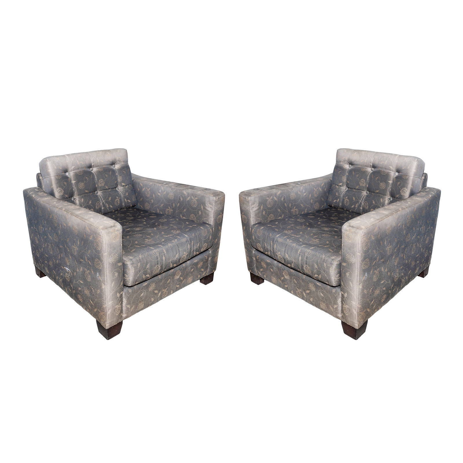 Andrew Martin, Britain Pair of 'Monte' armchairs: Andrew Martin, Britain Pair of 'Monte' armchairs ContemporaryGrey foliate upholsteryUnmarked 56cm high x 78cm wide x 79cm deep