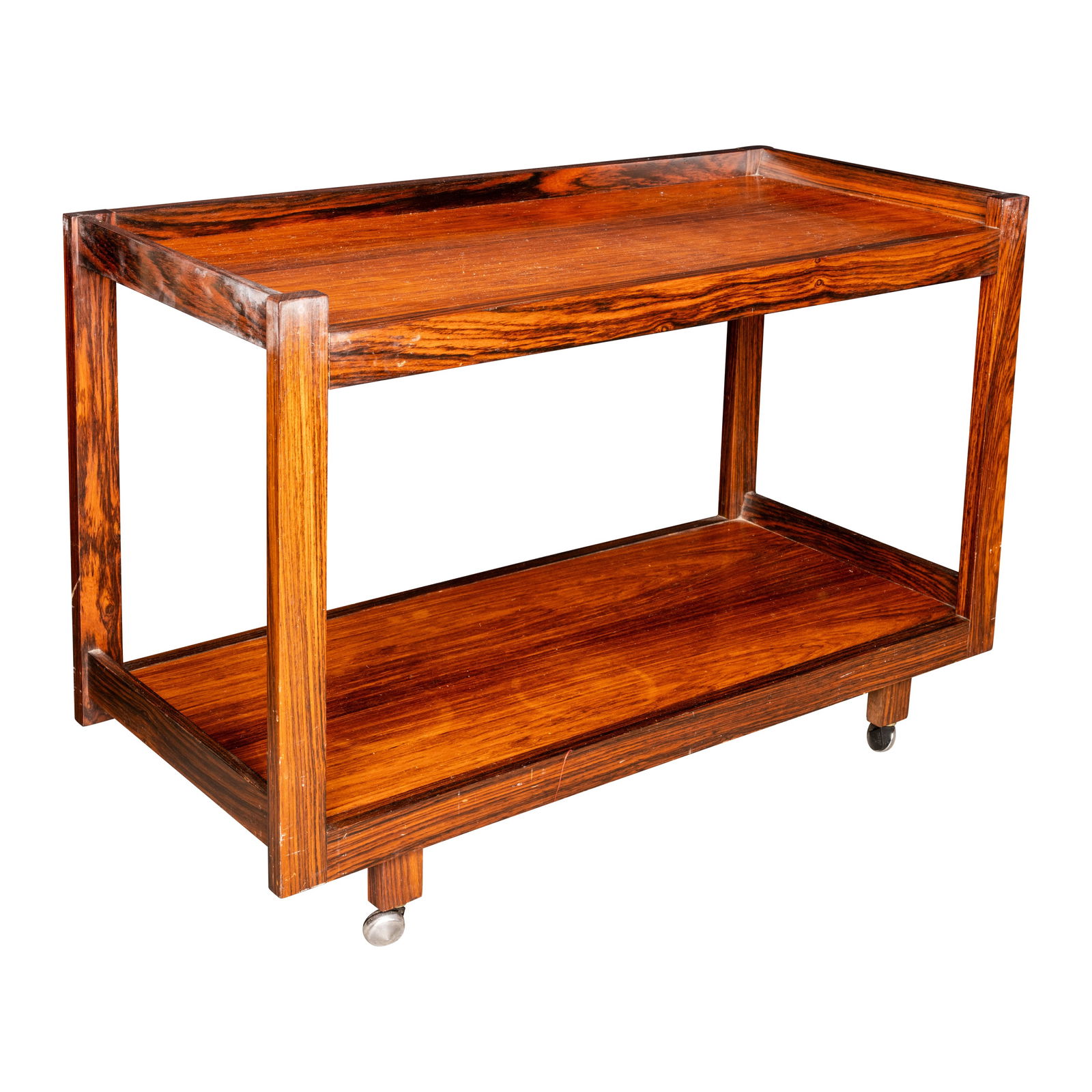 Attributed to Robert Heritage (British 1927-2008) for Archie Shine Floating hot plate shelf and unde: Attributed to Robert Heritage (British 1927-2008) for Archie Shine Floating hot plate shelf and under trolley Circa 1960sRosewood, chrome, castorsUnmarkedShelf 12cm high x 137cm x 54cm deep60cm high