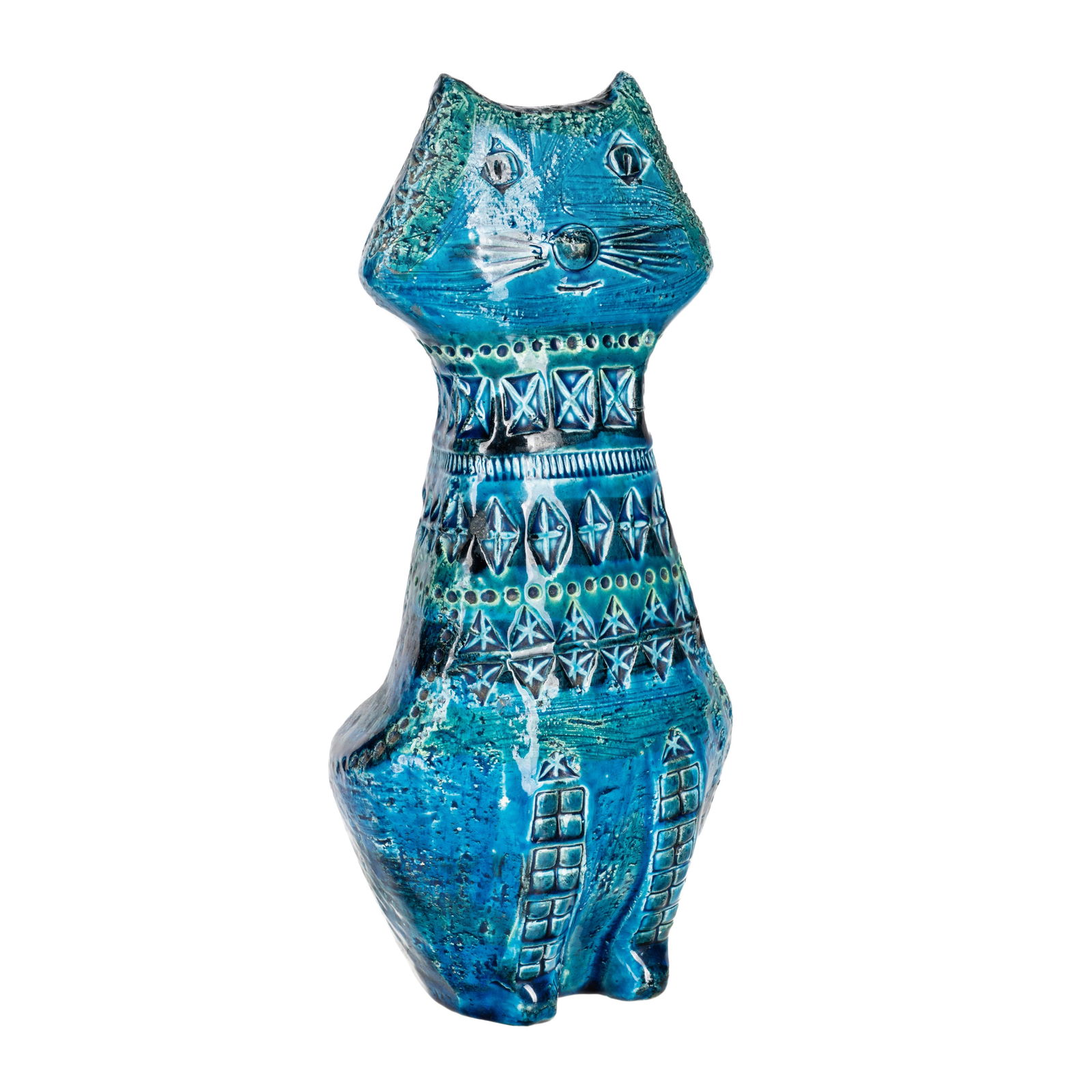 Aldo Londi (Italian, 20th Century) for Bitossi Figure of a Seated Cat: Aldo Londi (Italian, 20th Century) for Bitossi Figure of a Seated Cat Circa 1960s Stoneware with Rimini Blue glazePainted numbers to underside 31cm high