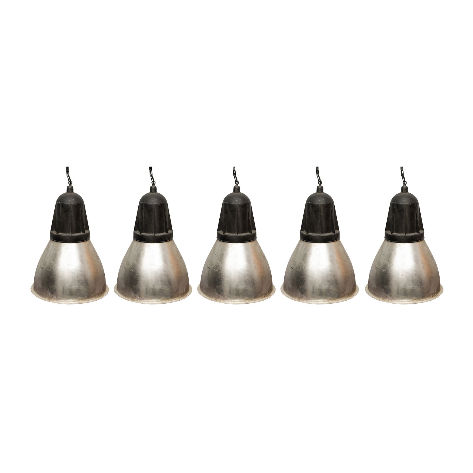 Contemporary, Britain Set of 5 Industrial Pendant Lights: Contemporary, Britain Set of 5 Industrial Pendant Lights Metal, moulded plastic 76cm drop