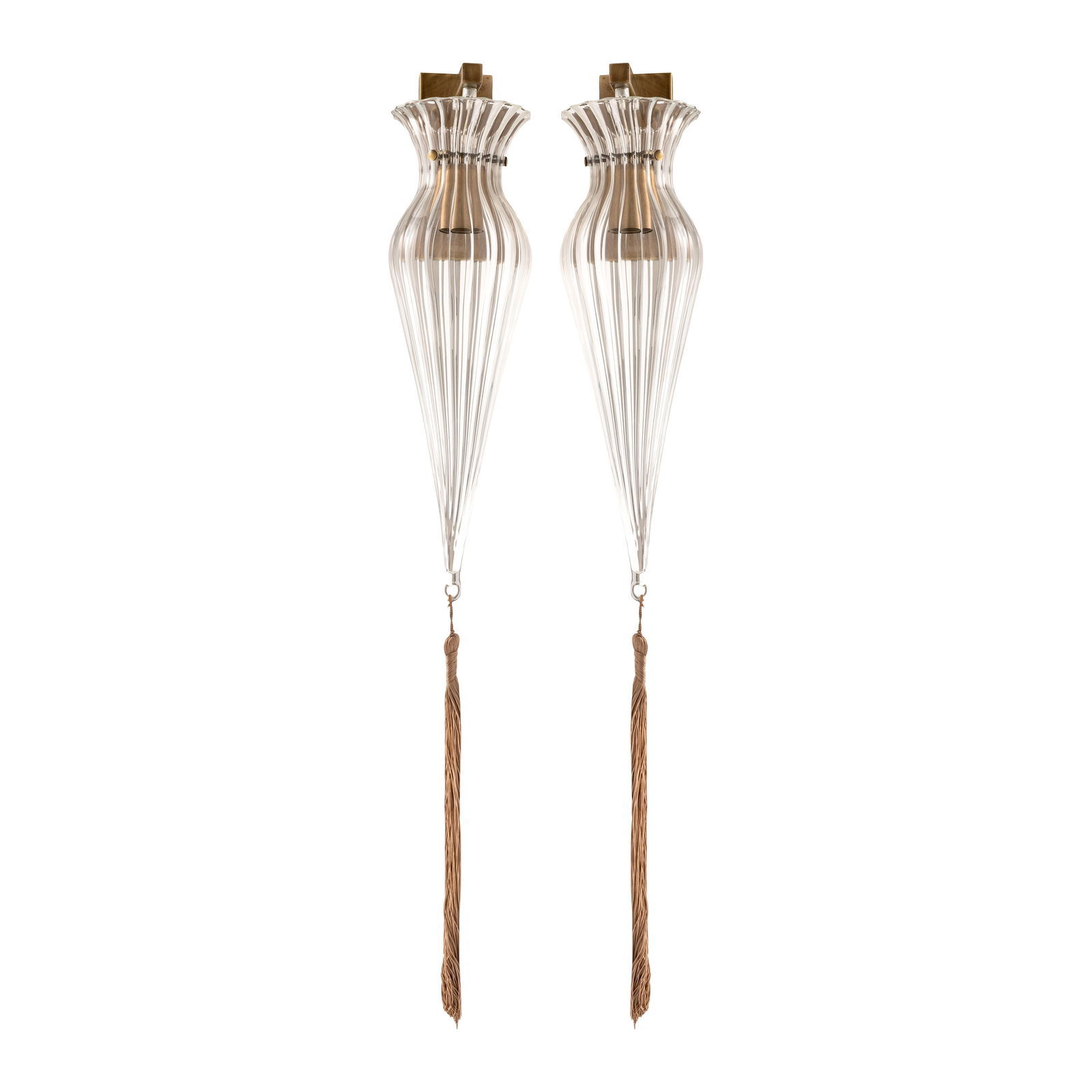Contemporary, Italy Pair of tear-drop wall lights: Contemporary, Italy Pair of tear-drop wall lights 21st CenturyMurano glass, brushed steel, silk52cm drop (without tassel)