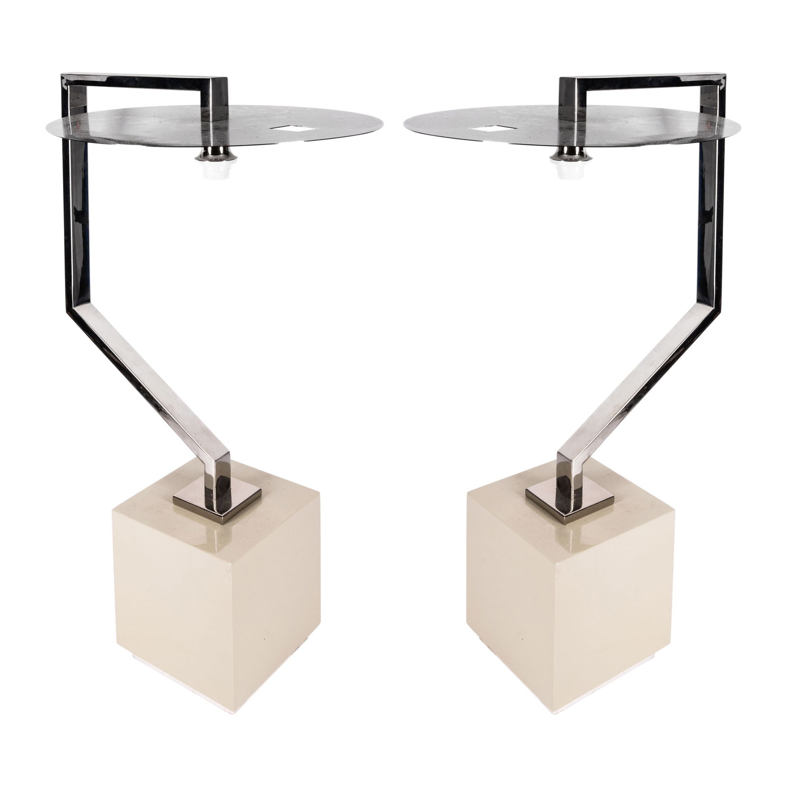 Industrial style, Contemporary Pair of Modernist table lamps: Industrial style, Contemporary Pair of Modernist table lamps Circa 2000sChrome, compositeUnmarked64.5cm high