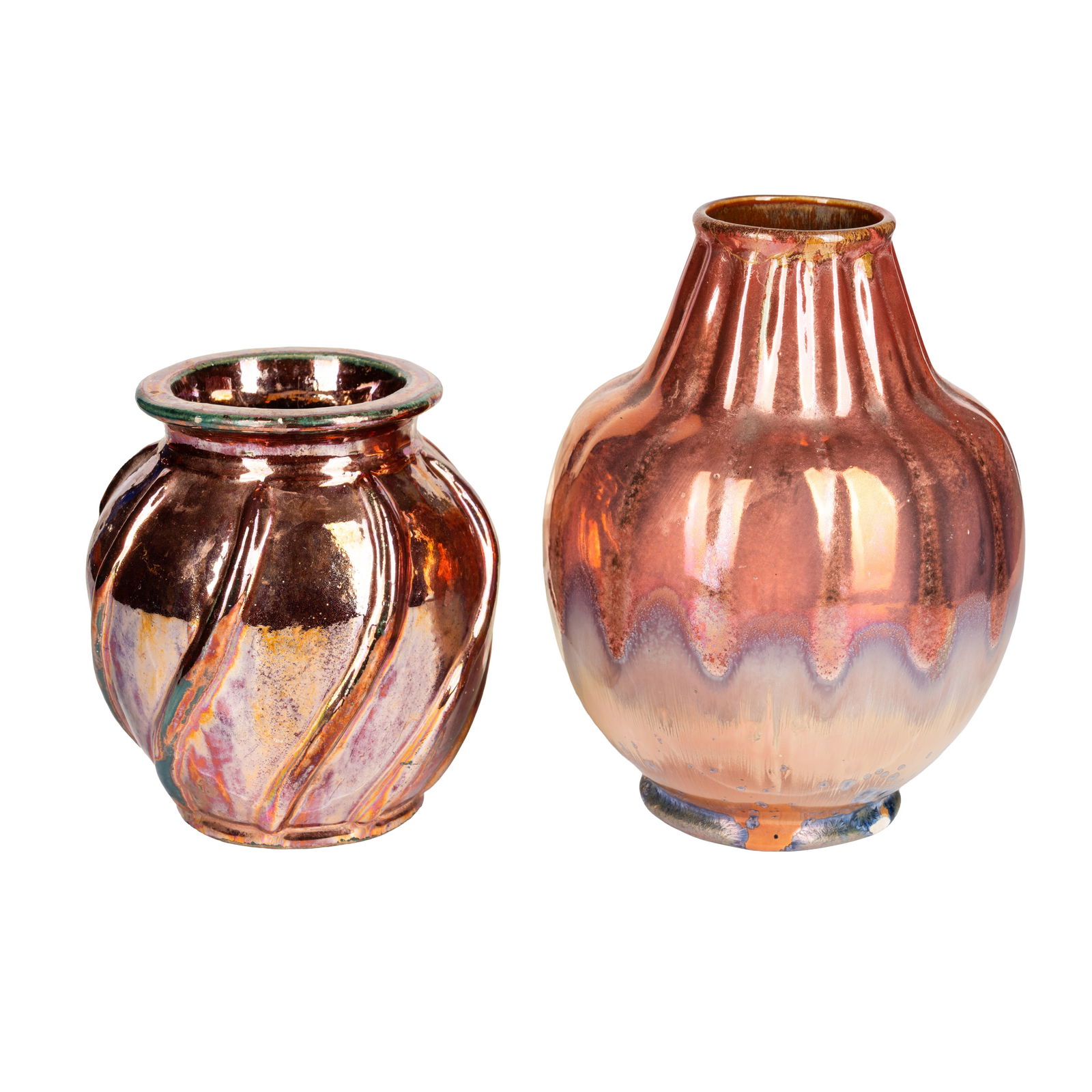 Two large vases Pink lustre glazed earthenware (1 of 2)