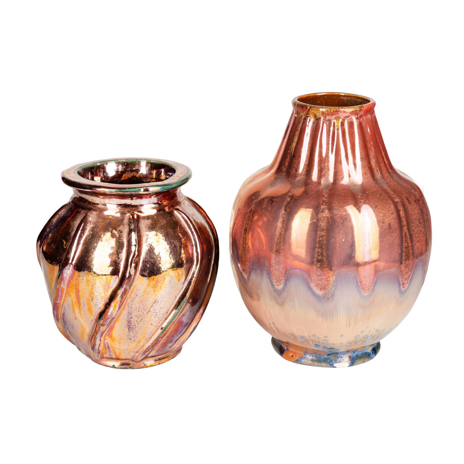 Two large vases Pink lustre glazed earthenware - 2