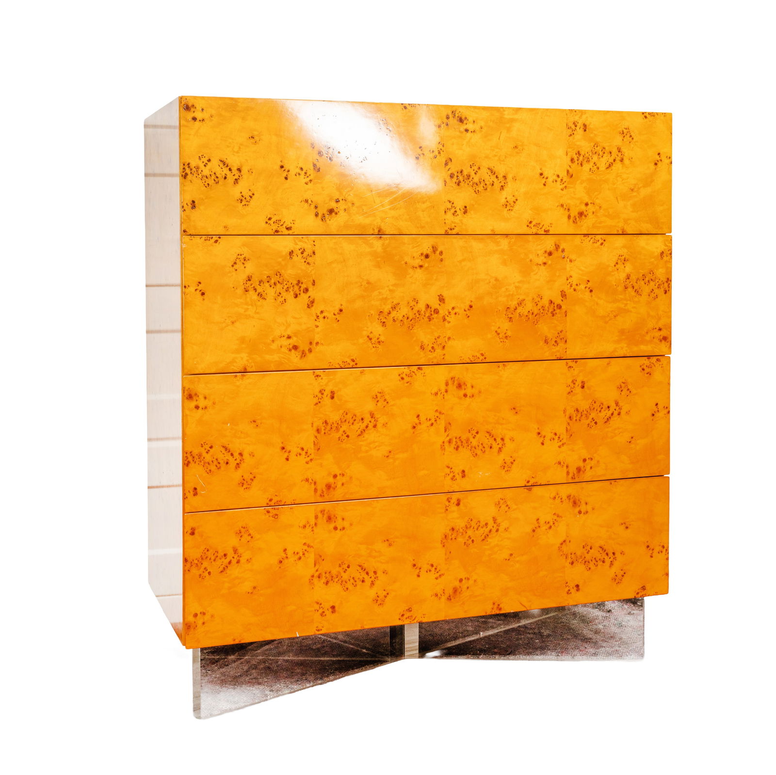 Jonathan Adler, American b Chest of Drawers: Jonathan Adler, American b Chest of Drawers ContemporaryBurr wood veneer, perspexJonathan Adler plaque to door interior 102cm high x 89cm wide x 40cm deep