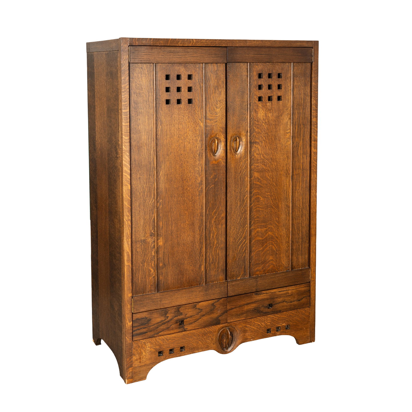 In the Manner of Charles Rennie Mackintosh (Scottish 1868-1928) Cabinet: In the Manner of Charles Rennie Mackintosh (Scottish 1868-1928) Cabinet Late 20th CenturyStained oak 'The Barn Studios' label to reverse 125cm high x 83cm wide x 42cm deep