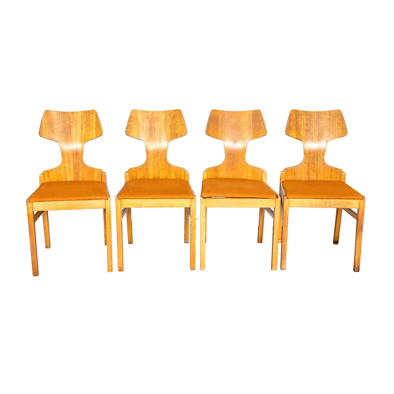 Meredew, Britain Set of four Modernist Dining Chairs: Meredew, Britain Set of four Modernist Dining Chairs Circa 1960sBeech, oakStamped 'Meredew' to undersides81cm high x 43cm wide x 39cm deep