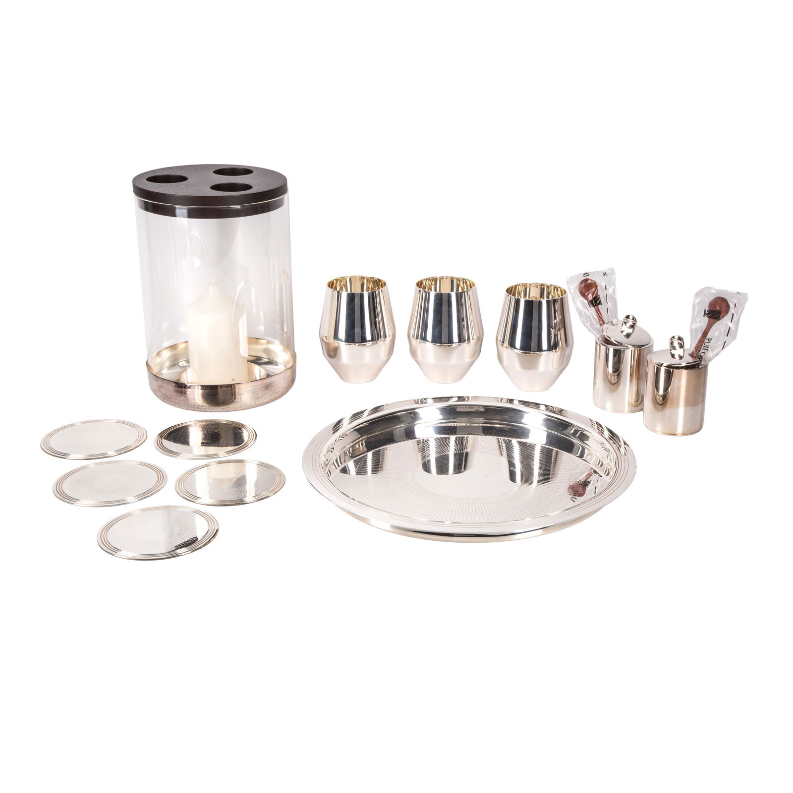 Puiforcat, France Collection of contemporary silver plate: Puiforcat, France Collection of contemporary silver plate Circa 2010sSilverplate, mostly boxed, to include trays, coasters etcQty