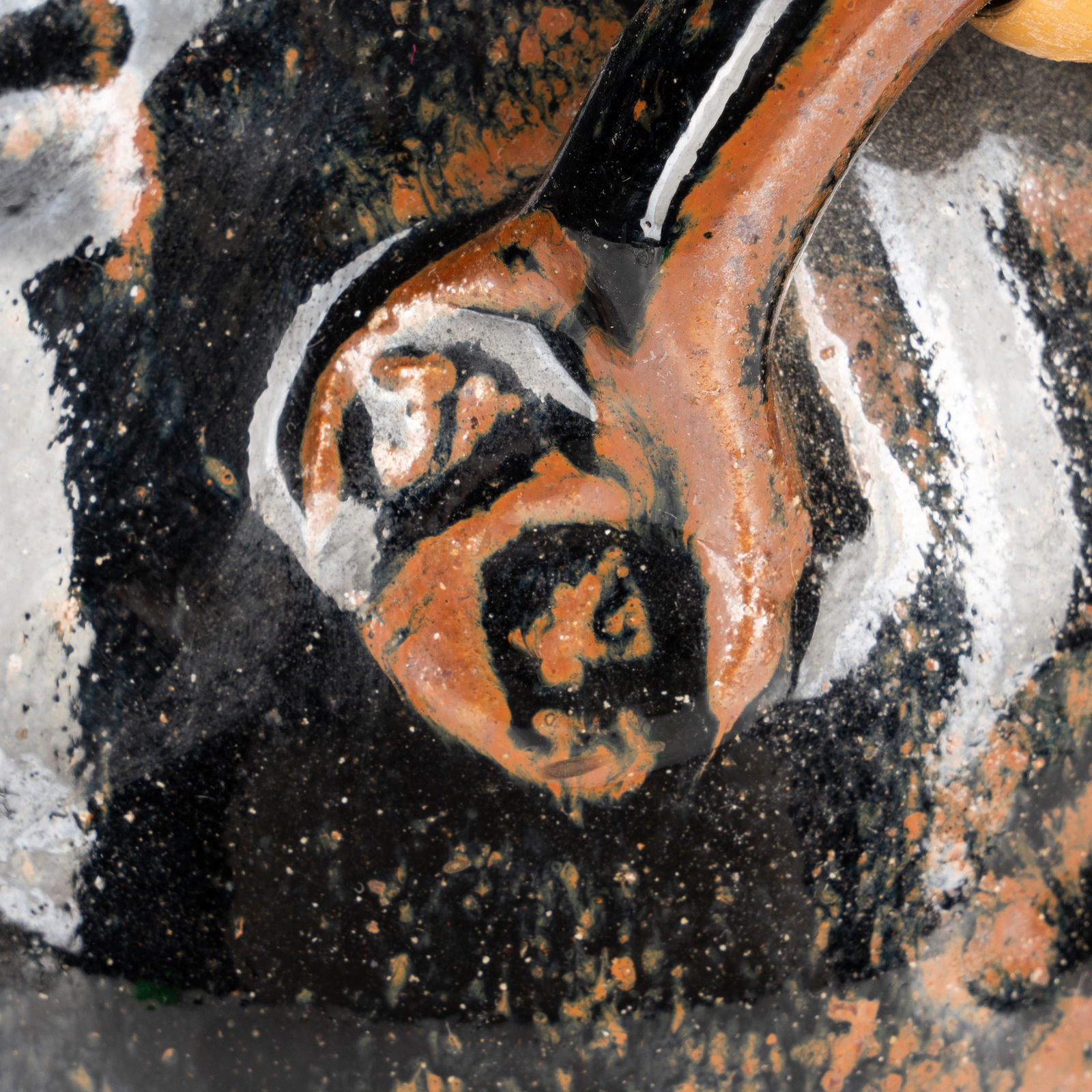 Studio pottery by various makers Three tenmoku glazed teapots with cane handle - 3