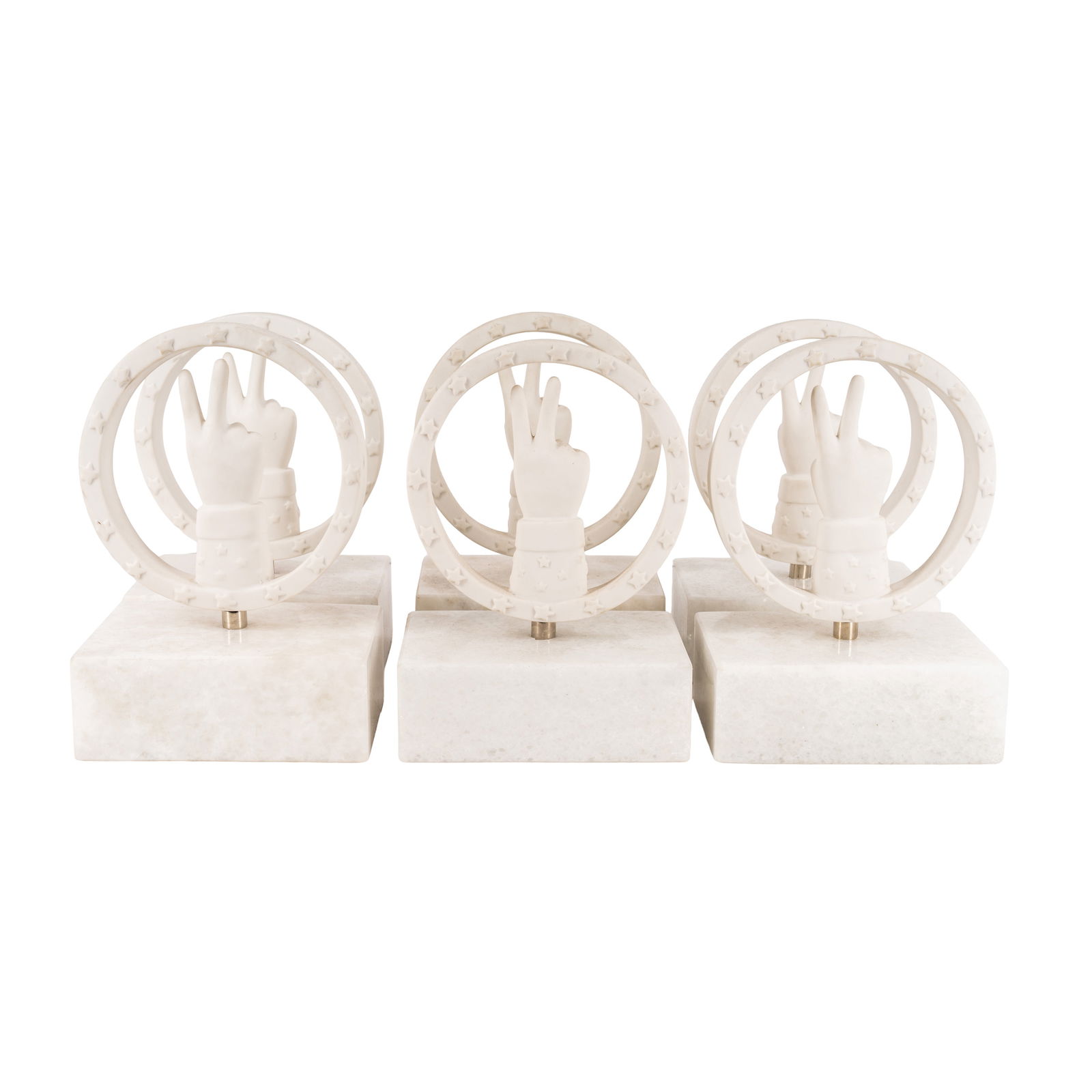Jonathan Adler, American 5 'Peace' bookends: Jonathan Adler, American 5 'Peace' bookends Contemporary Porcelain, marble Applied 'Jonathan Adler' label to underside 21cm high