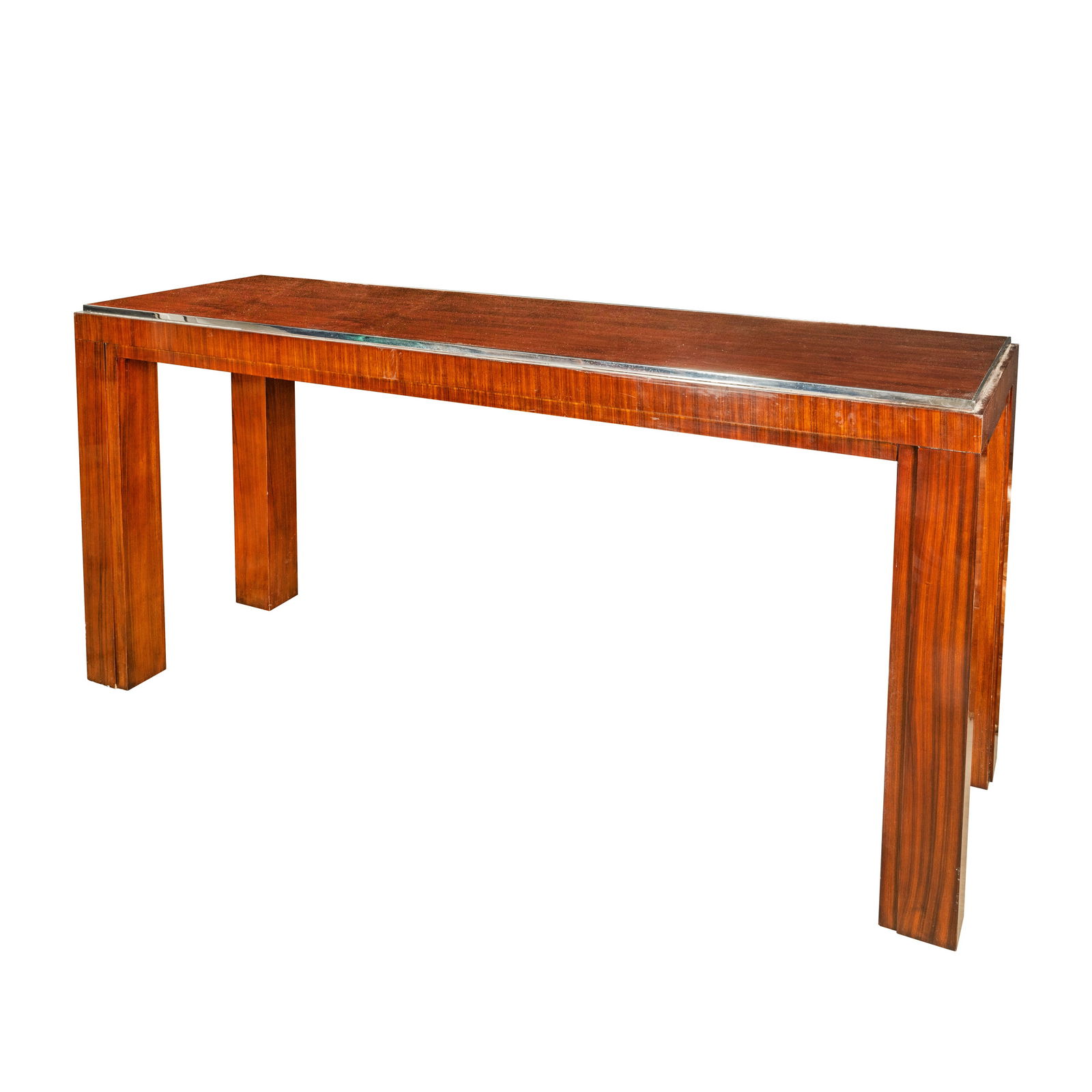 Ralph Lauren Home, American Large Console Table: Ralph Lauren Home, American Large Console Table ContemporaryQuartered rosewood, chromeApplied 'Ralph Lauren' plaque to underside85cm high x 178cm wide x 57cm deep