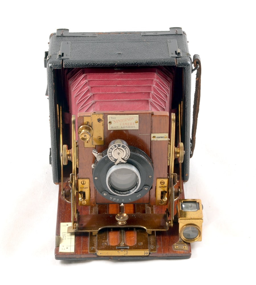 An Early Sanderson Hand & Stand Camera. With maroon bellows. (1 of 4)