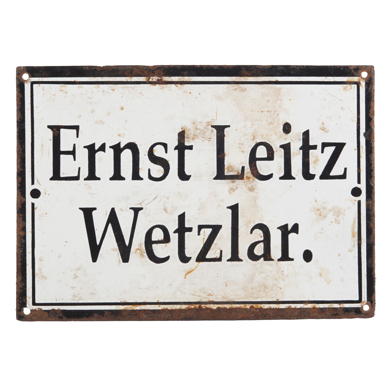 Ernest Leitz Sign 20th century: Ernest Leitz Sign 20th century Ernst Leitz Wetzlar enamel sign, for the manufacturer of Leica Cameras, measuring 19.5 x 27.2cm.
