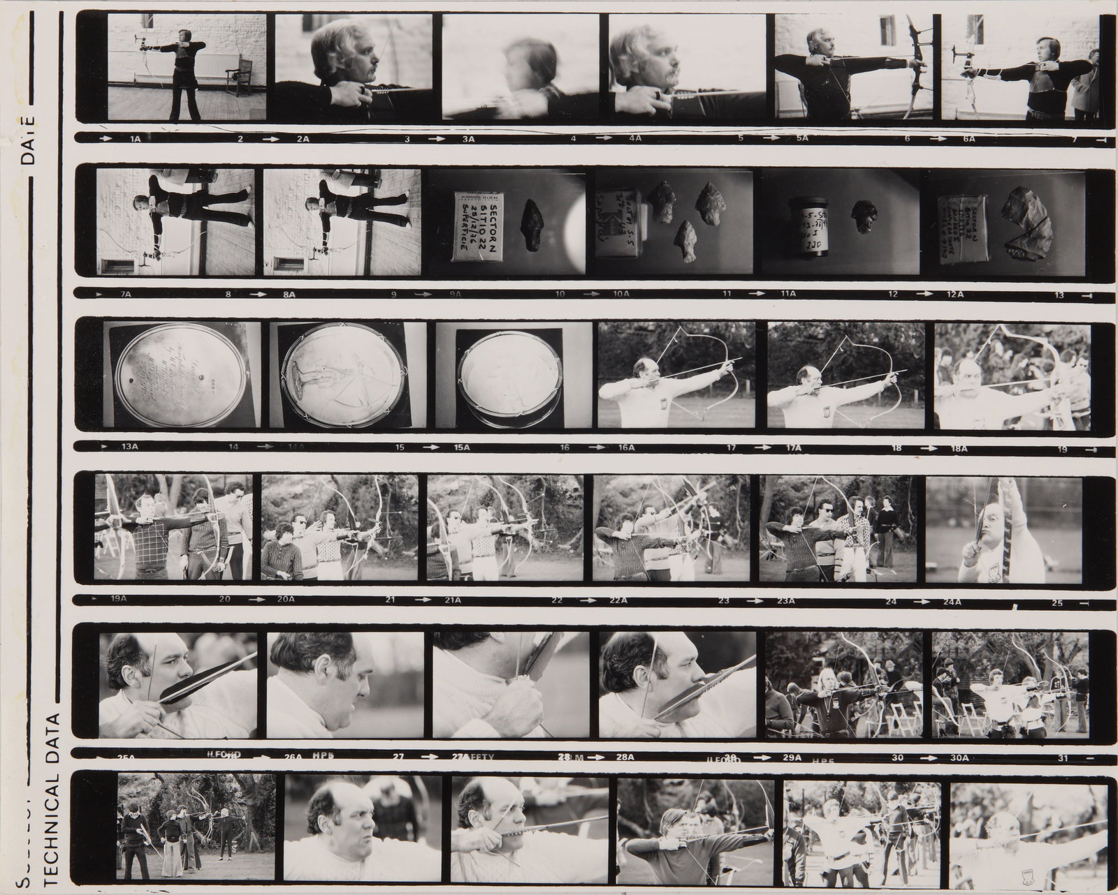 British Archery Contact Sheets Depicting Archery Training and Competitions, 1970s: British Archery Contact Sheets Depicting Archery Training and Competitions, 1970s An interesting group of 35mm contact sheets [approx. 30], each approx. measuring 25.5 x 20.5cm, depicting studies of
