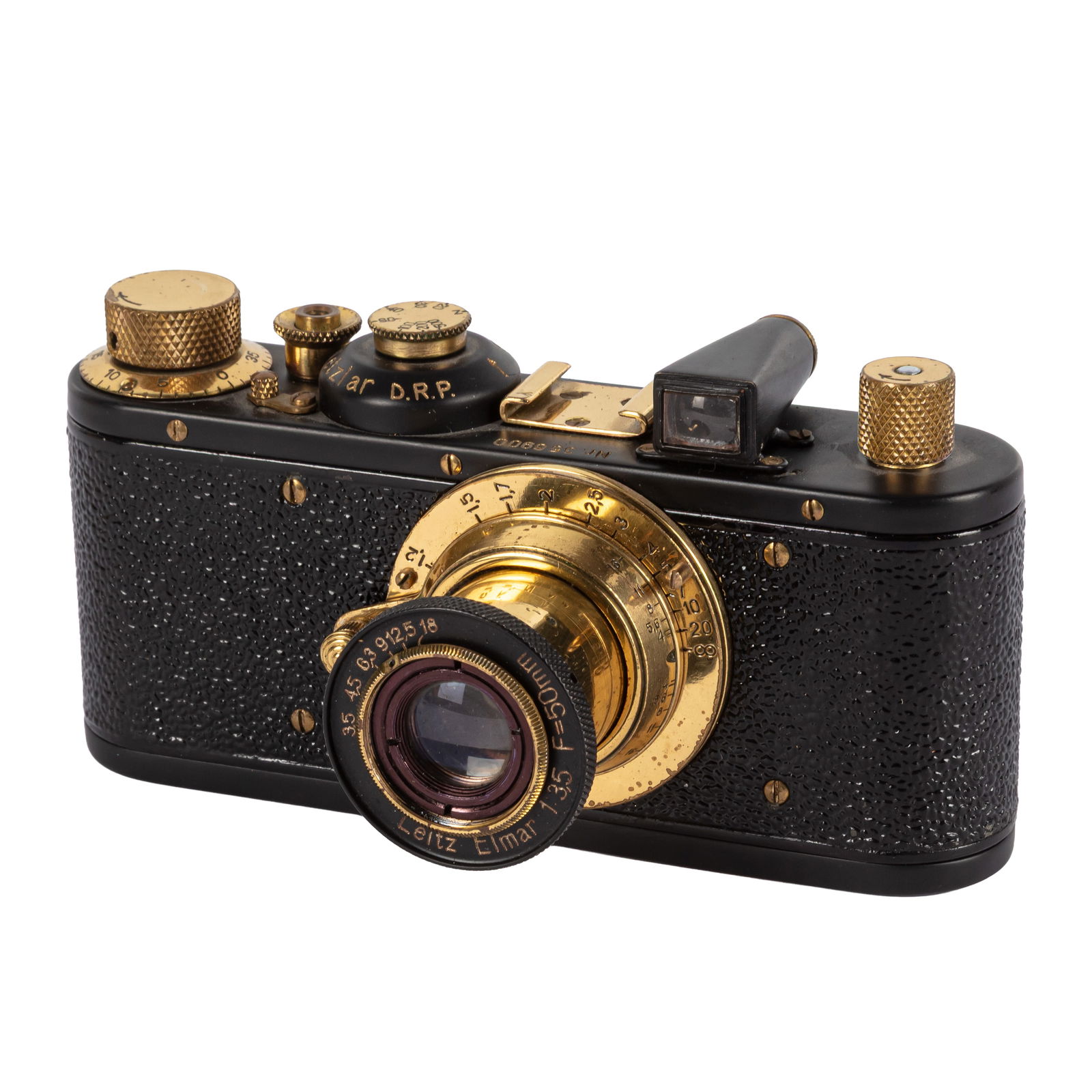 A Russian Leica I Copy: A Russian Leica I Copy Serial No: 356900Body: G/VGShutter: workingLens: Leitz 50mm f/3.5 Elmar Optics: GNotes: with maker's lens cap