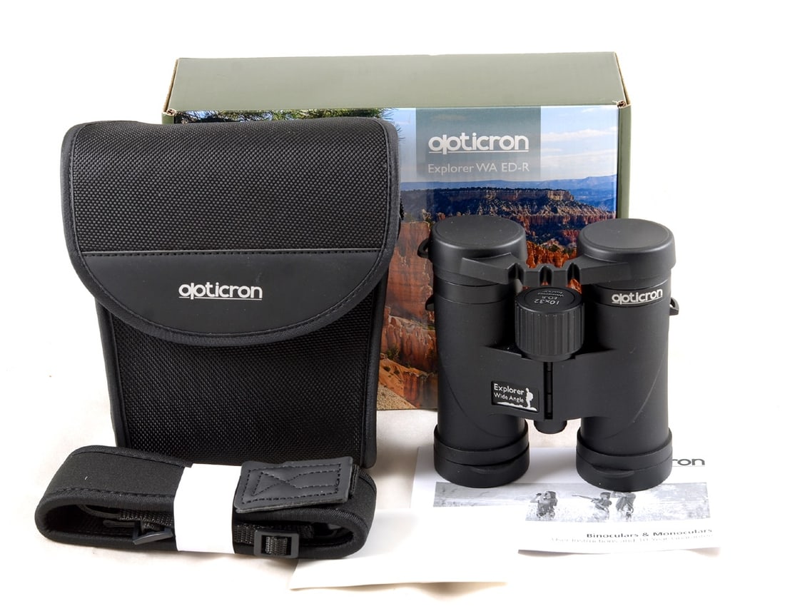 Opticron 10x32 Explorer WA ED-R Waterproof Binoculars. Unused (RRP £240).: Opticron 10x32 Explorer WA ED-R Waterproof Binoculars. Unused (RRP £240). An unused pair of Opticron 10 x 32 wide angle roof prism binoculars. Boxed with caps, strap etc.