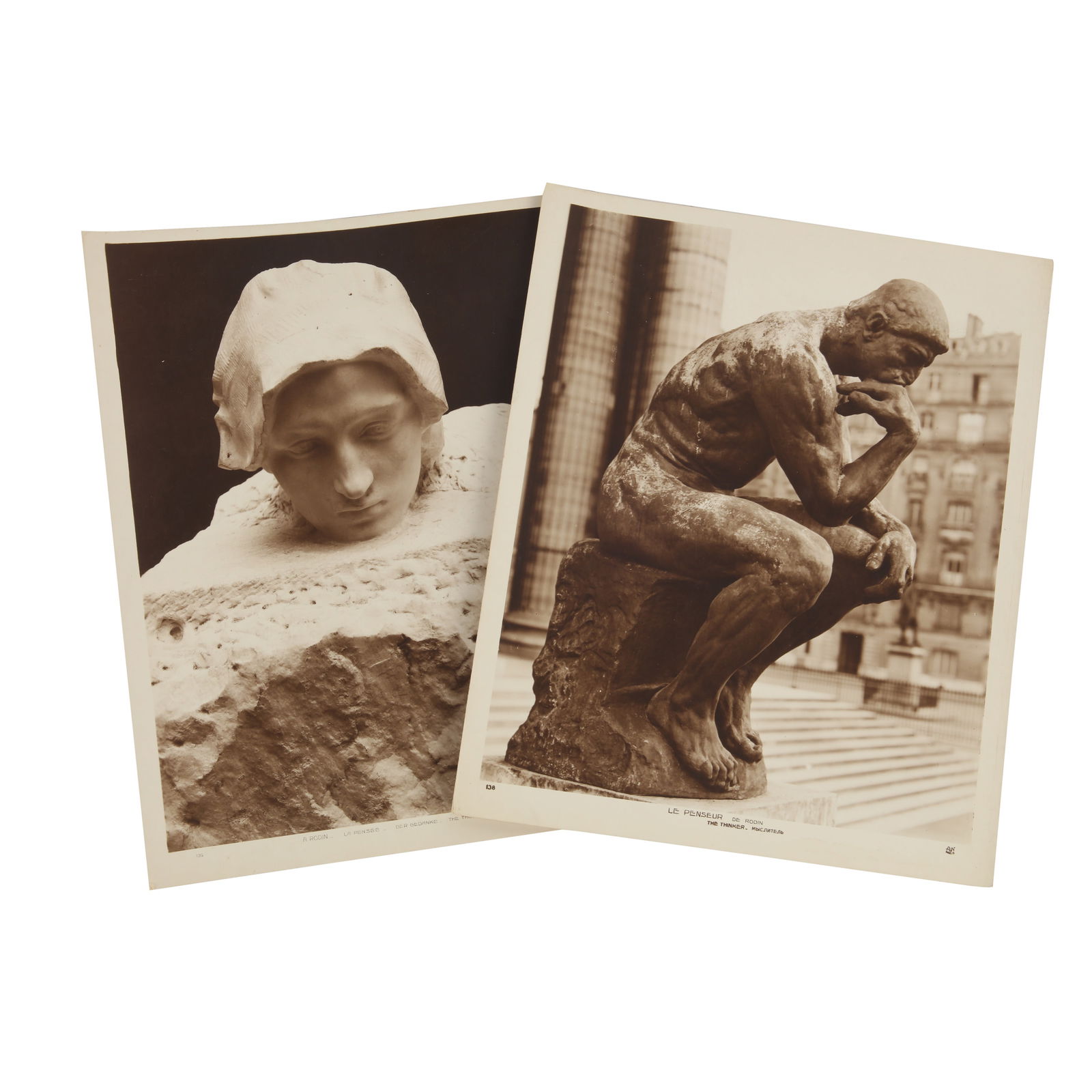 Alfred Noyer (XX): Alfred Noyer (XX) THE THINKER, BY RODIN [LE PENSEUR DE RODIN], c.1910. Toned silver print, image size 260 x 210mm, sheet size 285 x 240mm, with printed title, number '138, and 'AN' studio logo lower