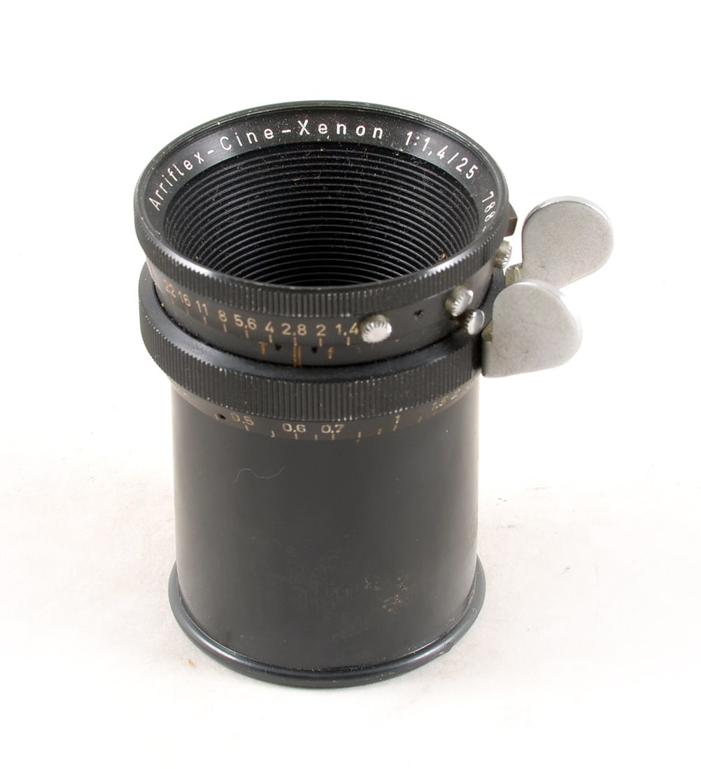 Schneider 25mm f1.4 Xenon Lens in a Arriflex S Mount.: Schneider 25mm f1.4 Xenon Lens in a Arriflex S Mount. #7885865. signs of normal use. Apertures marked to f16, focusing from .25m to infinity. With rear cap. Sample images taken with a Micro 4/3ds