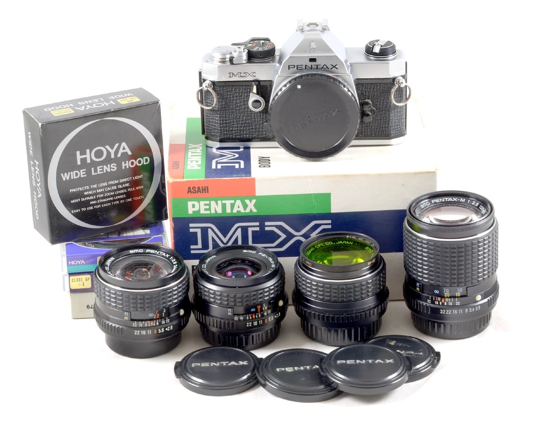 4-Lens Pentax MX Outfit. With wide angle and portrait lenses. (1 of 2)
