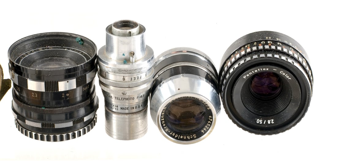 A 28mm f2 Kinoptik Lens in Cine (Arri?) Mount. Plus a selection of other lenses. - 4