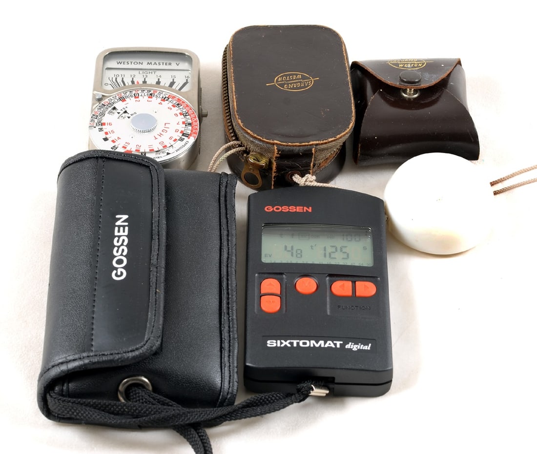 Gossen Sixtomat Digital Exposure Meter. Plus a Weston V Meter.: Gossen Sixtomat Digital Exposure Meter. Plus a Weston V Meter. Both in working order with signs of normal use. Weston complete with case and Invacone. Gossen with instruction book (not pictured).