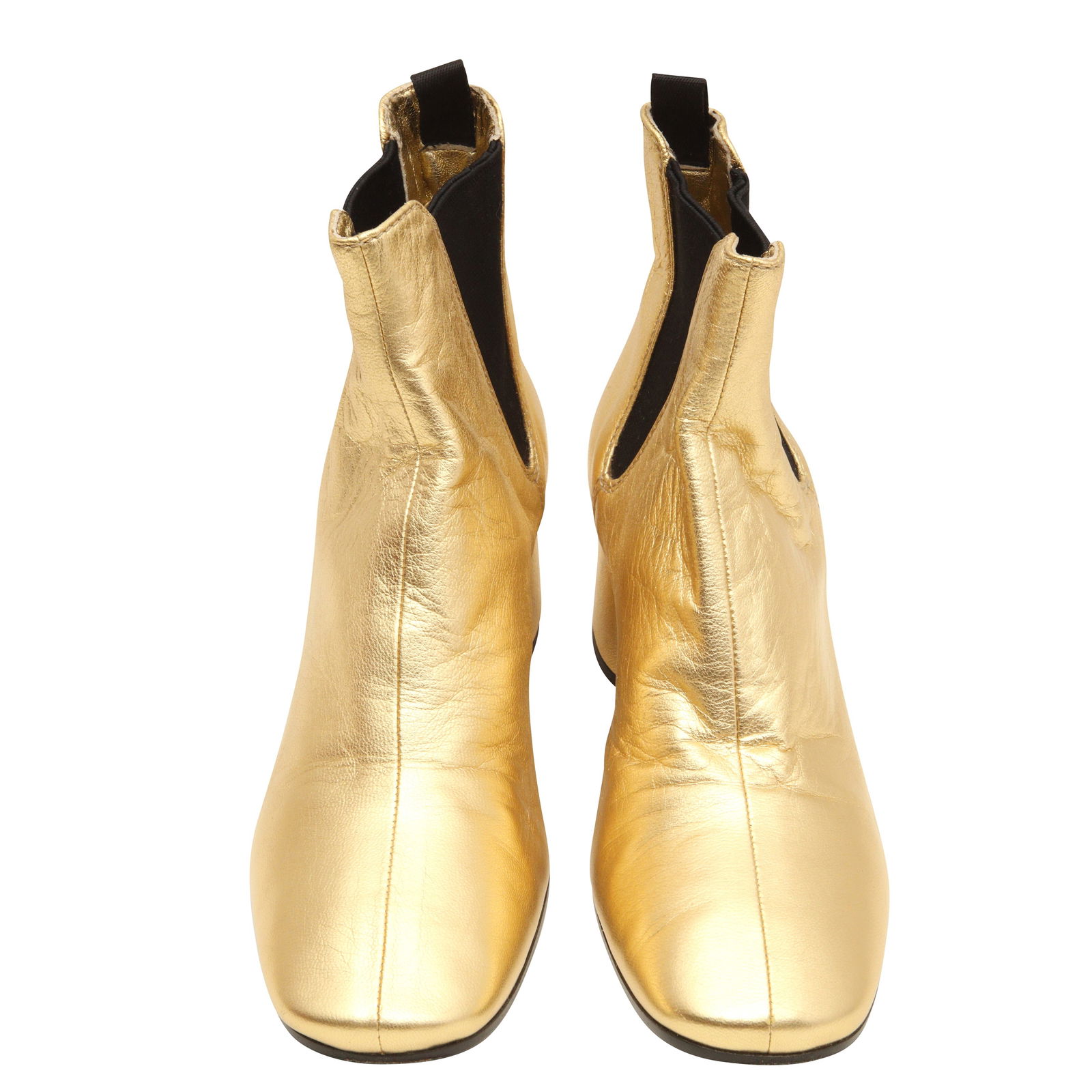 Prada Metallic Gold Block Heel Ankle Boot - Size 37 - 2