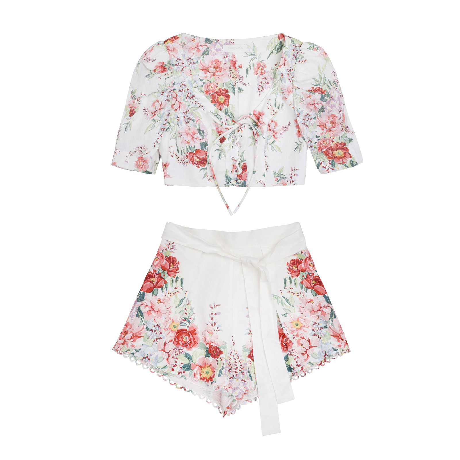 Zimmerman Ivory Floral Bellitude Short Set - Size 3: Zimmerman Ivory Floral Bellitude Short Set - Size 3 scallop edge short, lace front top, labelled size 3 (UK 14) (Qty 2) Short 40cm waist, 42cm long Top 46cm chest, 39cm long Grade B+ Please log in to