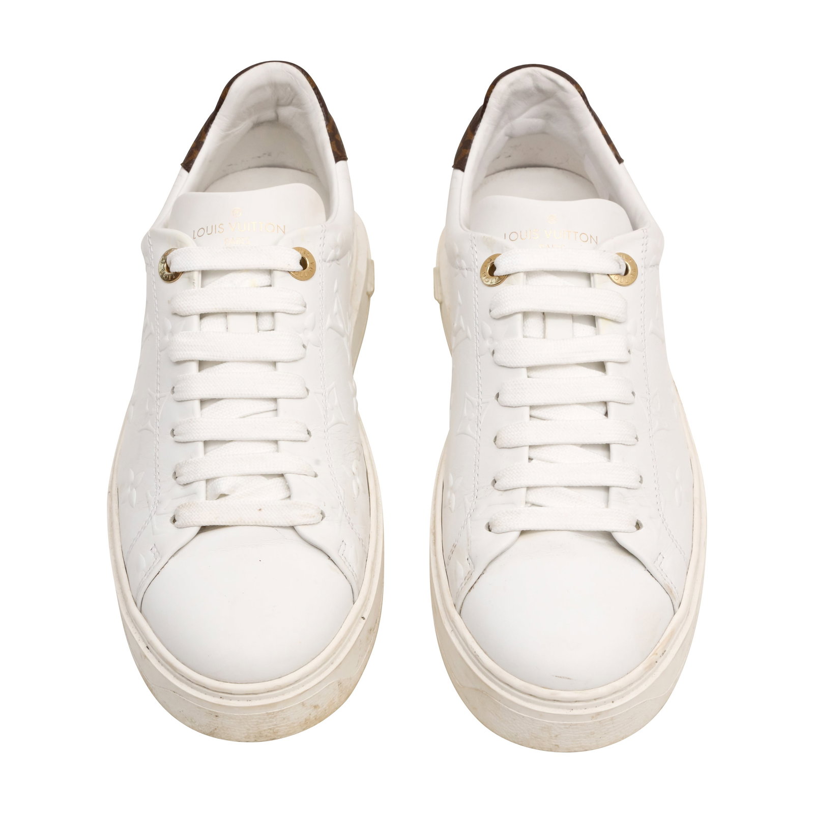 Louis Vuitton White Monogram Time Out Sneaker - Size 38.5 - 2