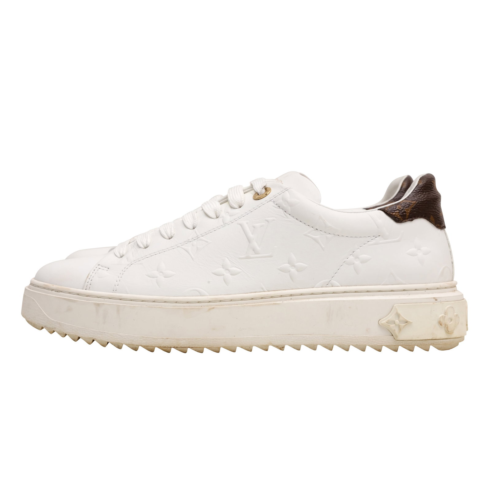 Louis Vuitton White Monogram Time Out Sneaker - Size 38.5 - 3